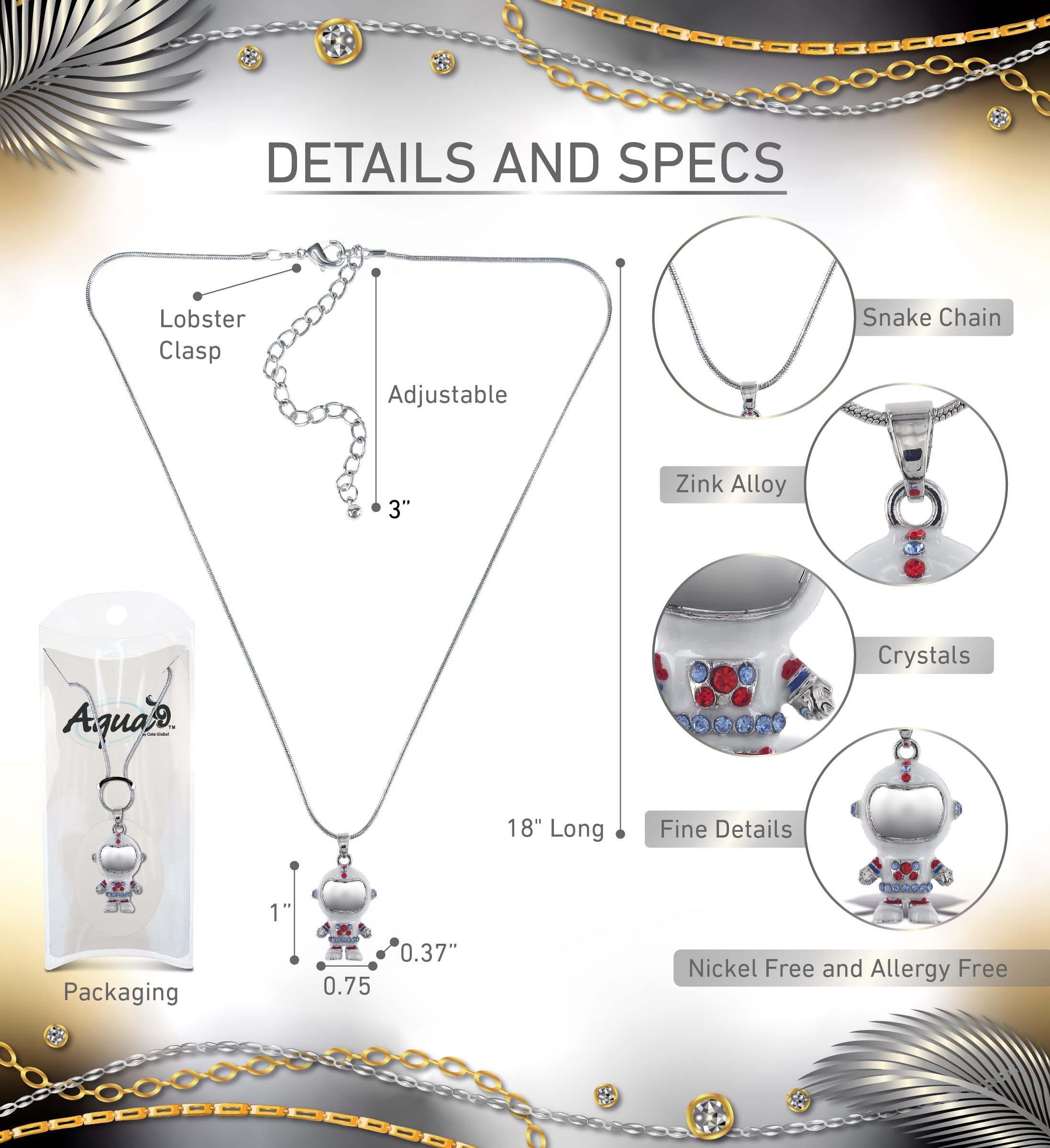 Sparkling Silver Astronaut Crystal Pendant Necklace - Elegant Space-Themed Jewelry with Sparkly Charm | 18