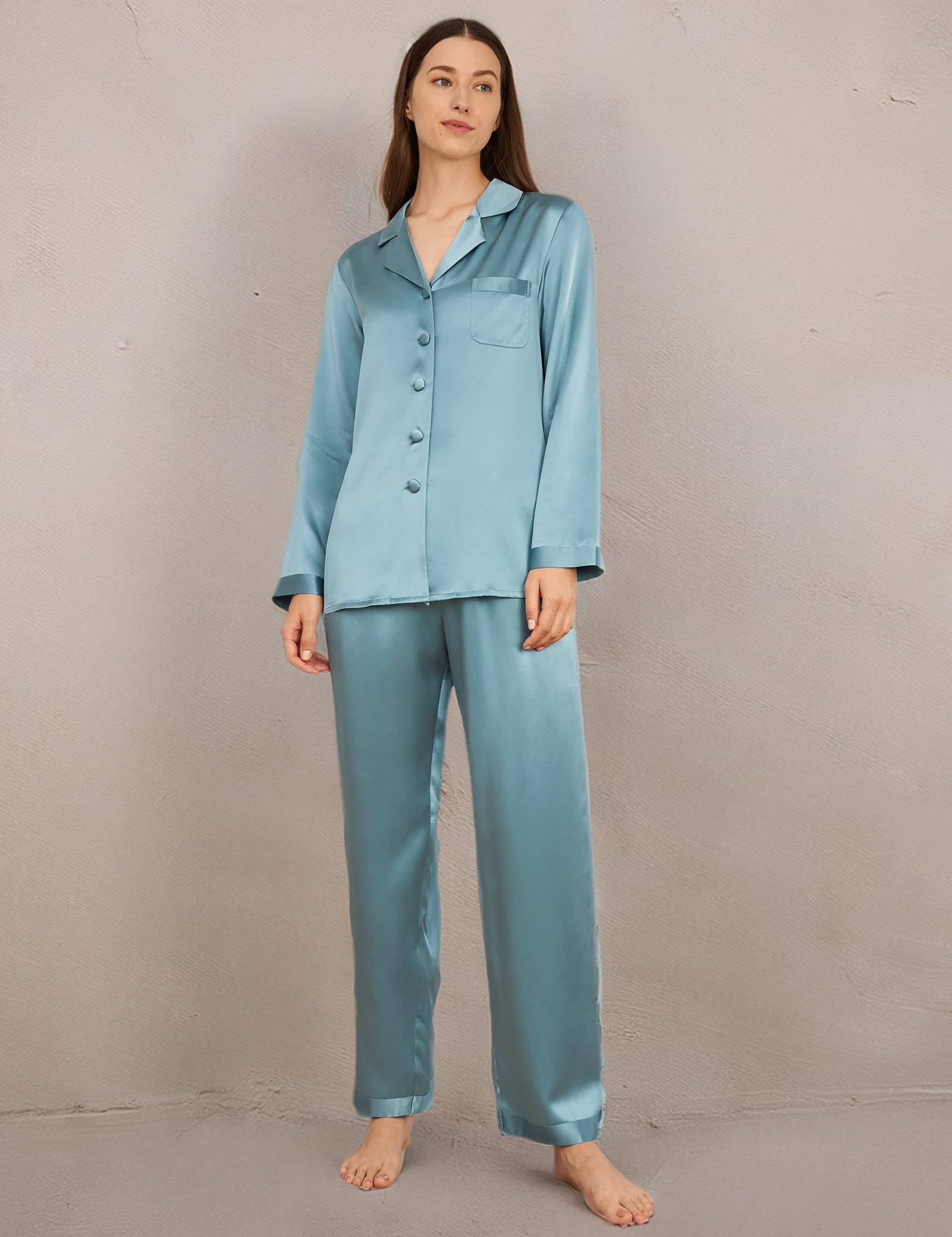 Luxury 100% Mulberry Silk Pajamas for Women - 22 Momme Pure Long Sleeve Full Length Nightwear | Soft & Breathable Sleepwear for Comfortable Nights, Bridal Shower Gift, Anniversary Present