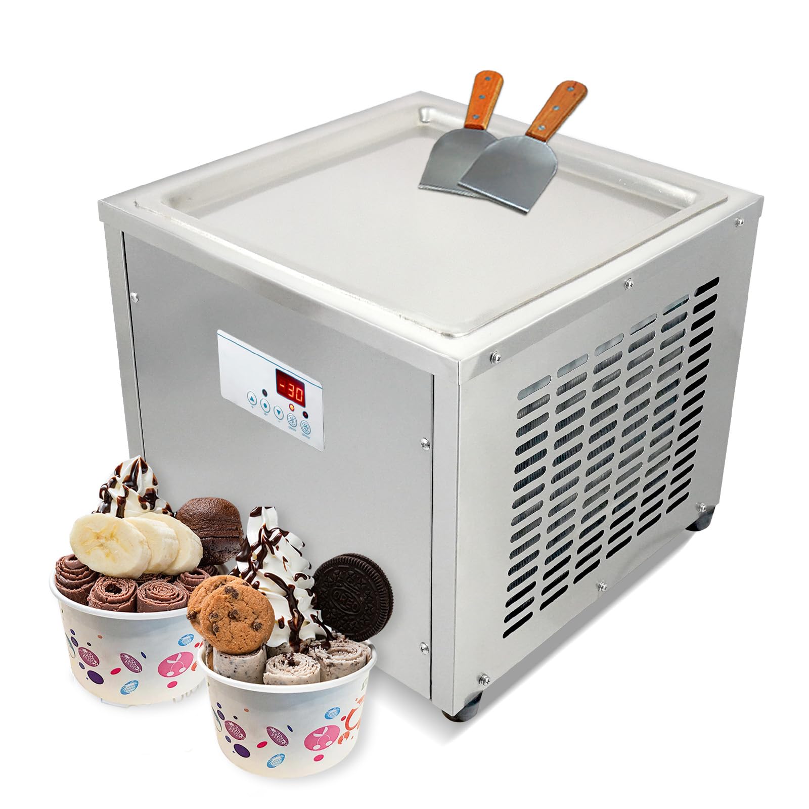 Kolice 18x18 Inch Commercial Single Square Ice Cream Roll Machine - Auto Defrost for Fried Ice Cream & Rolled Ice Cream - Perfect for Restaurants, Cafes, and Dessert Shops