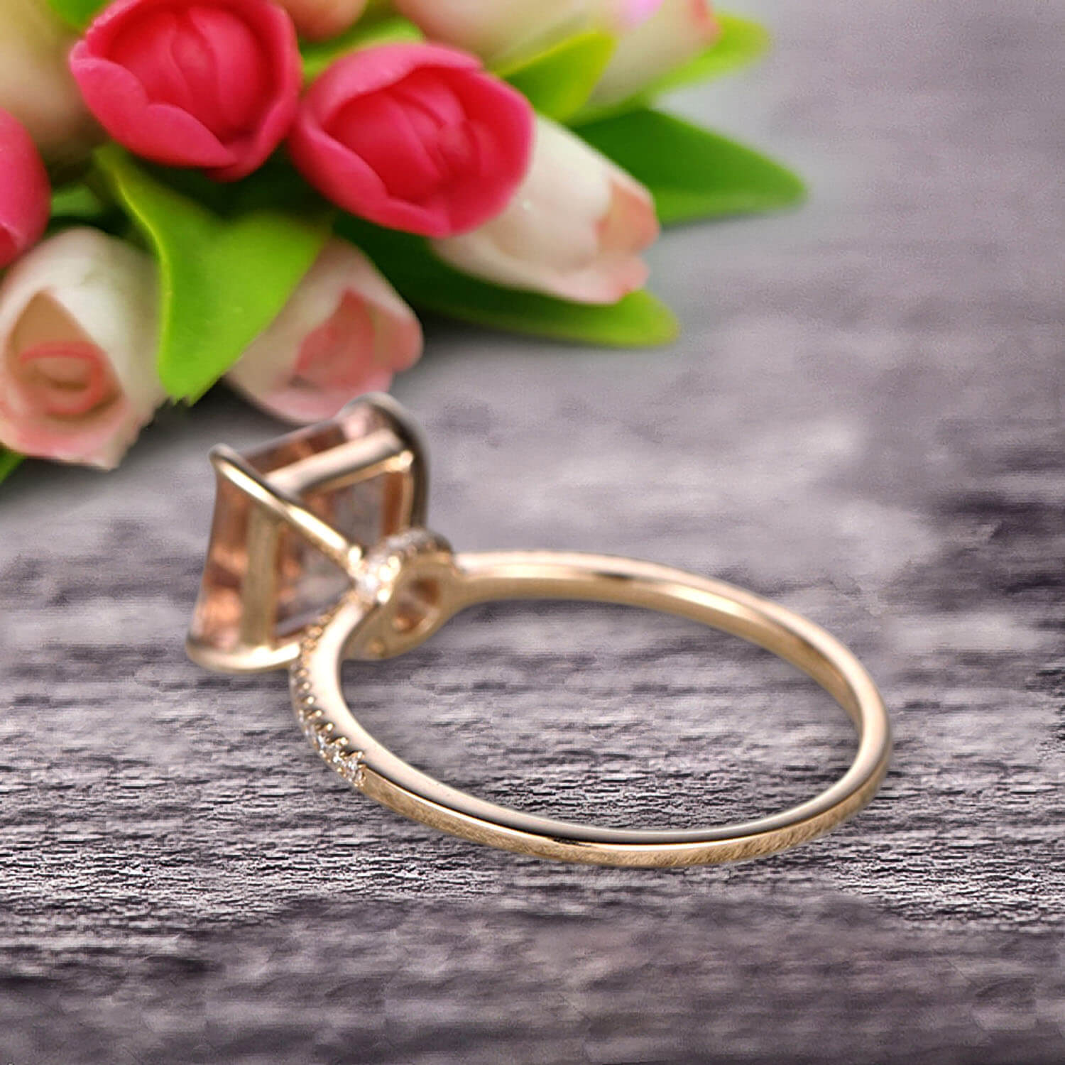 1.25 Carat Princess Cut Morganite Engagement Ring - 10k Rose Gold Wedding Band with Curved Basket & Claw Prongs - Art Deco Style Anniversary Ring for Women - Perfect for Proposals, Weddings & Special Occasions