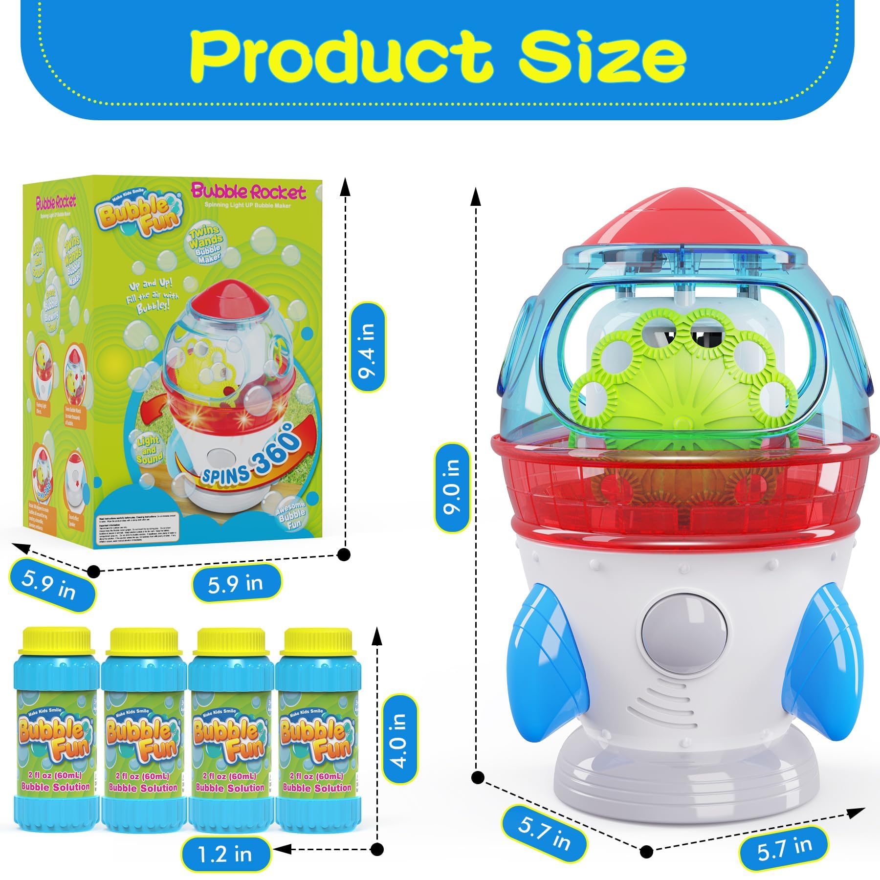 360° Auto Rotating Bubble Blower Machine with 2 Fans, LED Lights & Music - Fun Bubble Maker Toy for Kids Ages 1-3 | Perfect for Birthday Parties, Outdoor Play & Gift Giving (Ideal for Boys & Girls)