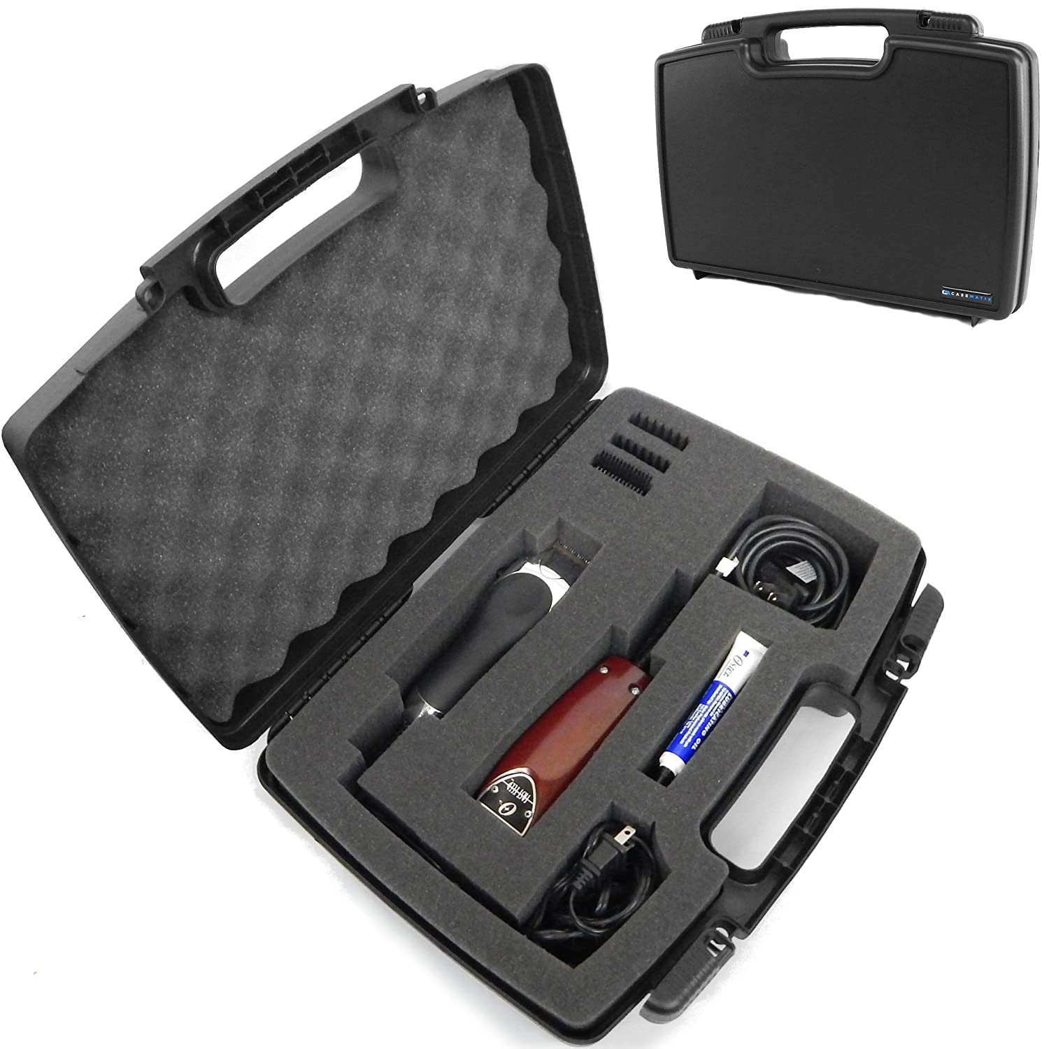 CASEMATIX Professional Barber Travel Case Organizer - Stylist Bag for Clippers, Trimmers & Grooming Supplies - Fits Oster Classic 76, Andis Cordless & More - Perfect for Salon Professionals & Mobile Barbers