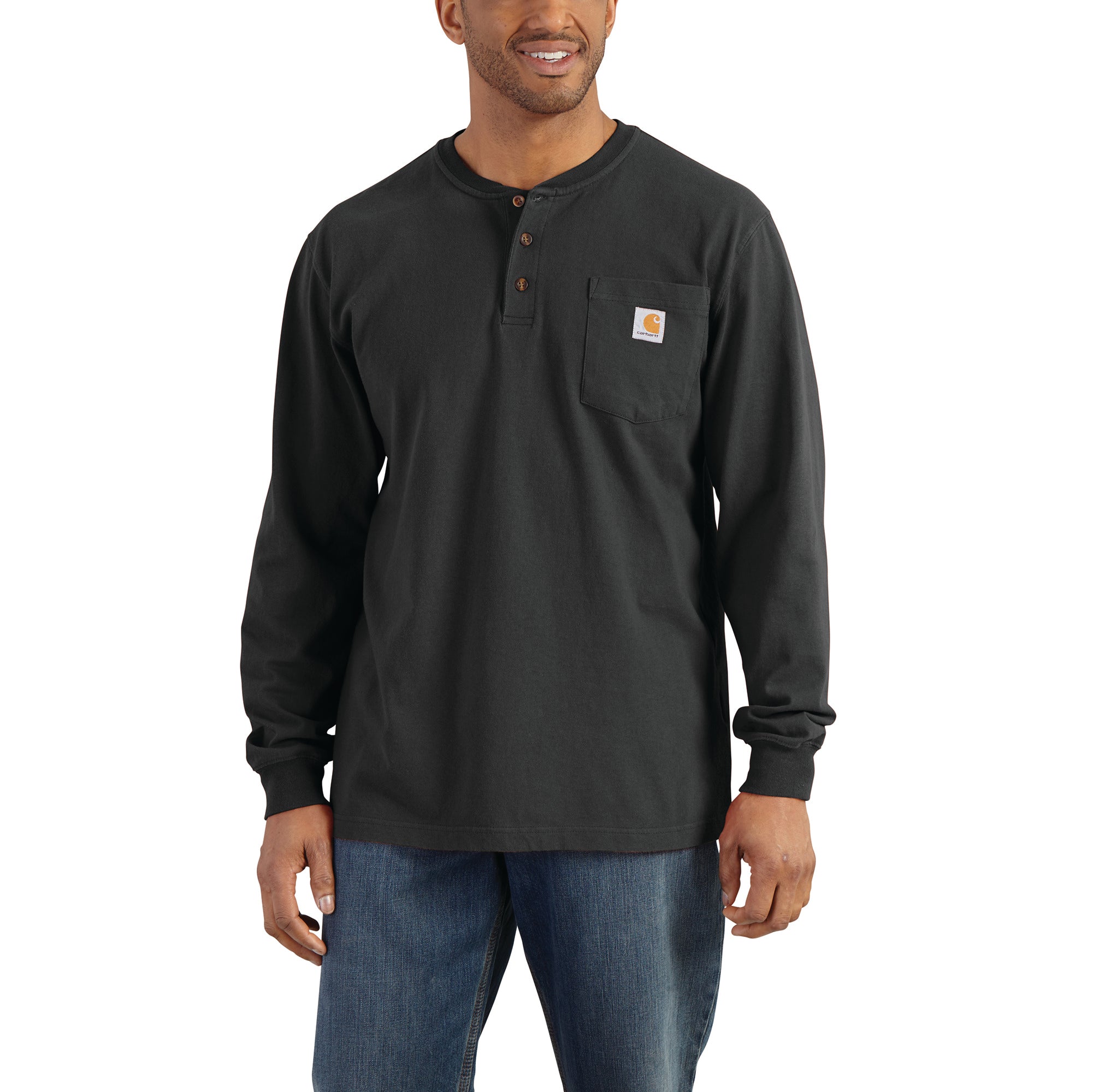 Carhartt Men's Long Sleeve Henley Shirt - Durable Workwear for Construction, Outdoor & Casual Wear