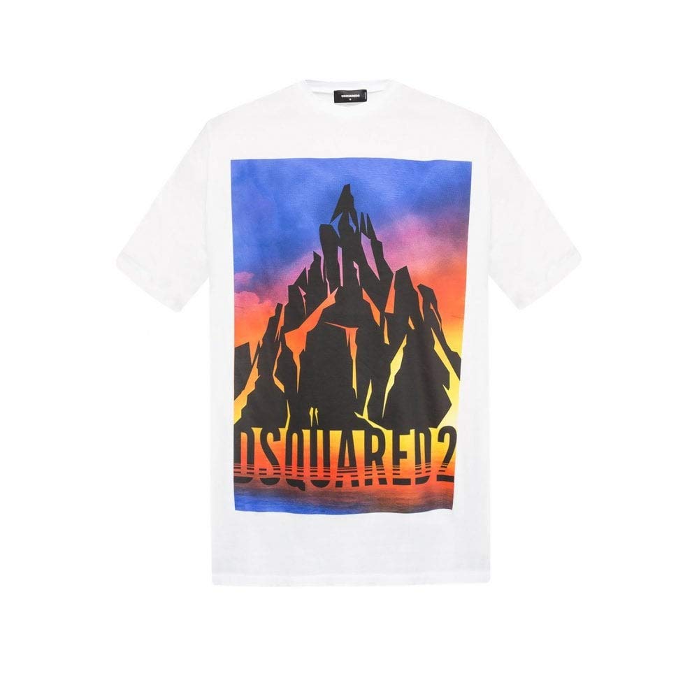 DSQUARED2 Oversized White T-Shirt with Printed Logo | Men's Fashion Streetwear | Perfect for Casual Outings, Concerts and Urban Style