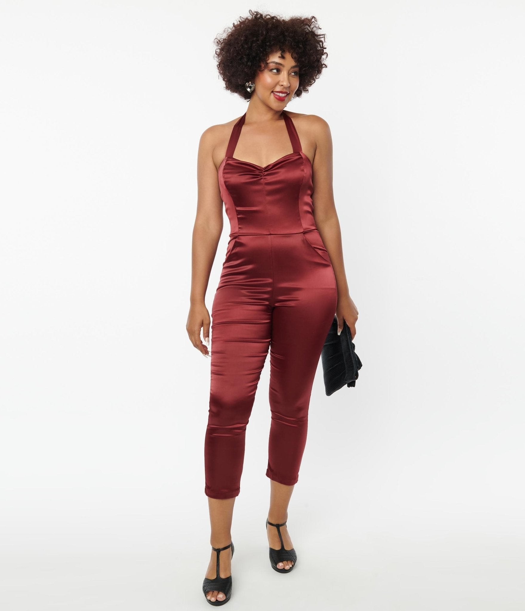 Vintage 1970s Wine Red Satin Marcel Jumpsuit - Retro Party Outfit, 70s Costume, Halloween & Themed Event Wear