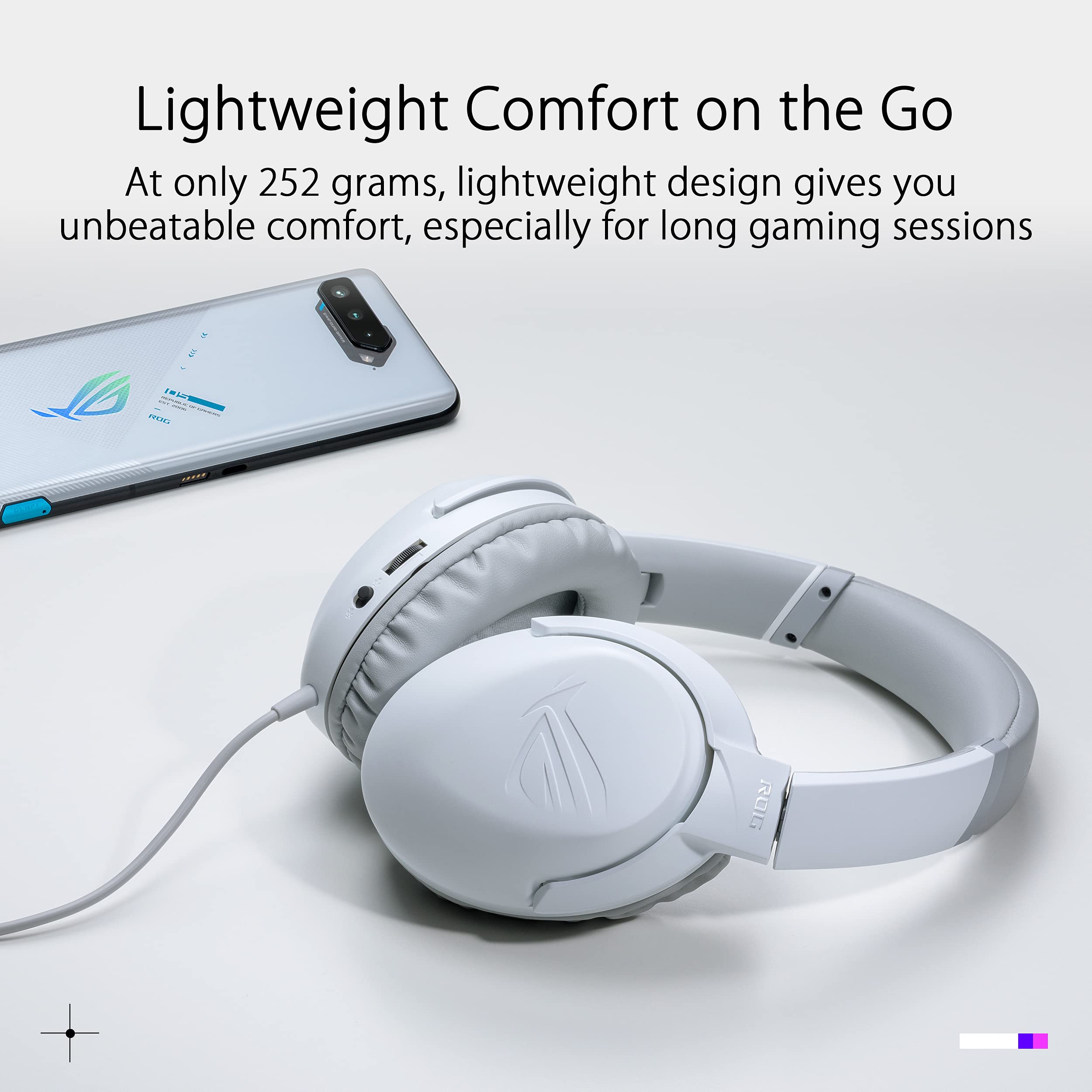 ASUS ROG Strix Go Core Moonlight White Gaming Headset - 3.5mm Jack, High Resolution Audio, Noise Cancelling Mic, 40mm Drivers, Lightweight Design for PC, Switch, PS5 & Mobile Devices - Perfect for Competitive Gaming & Online Streaming