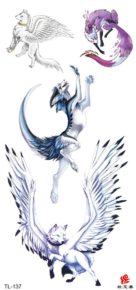 Wolf Angel Wing Temporary Tattoo - Realistic Fake Body Art for Halloween, Cosplay & Parties - Bulk Wholesale for Events & Costume Accessories