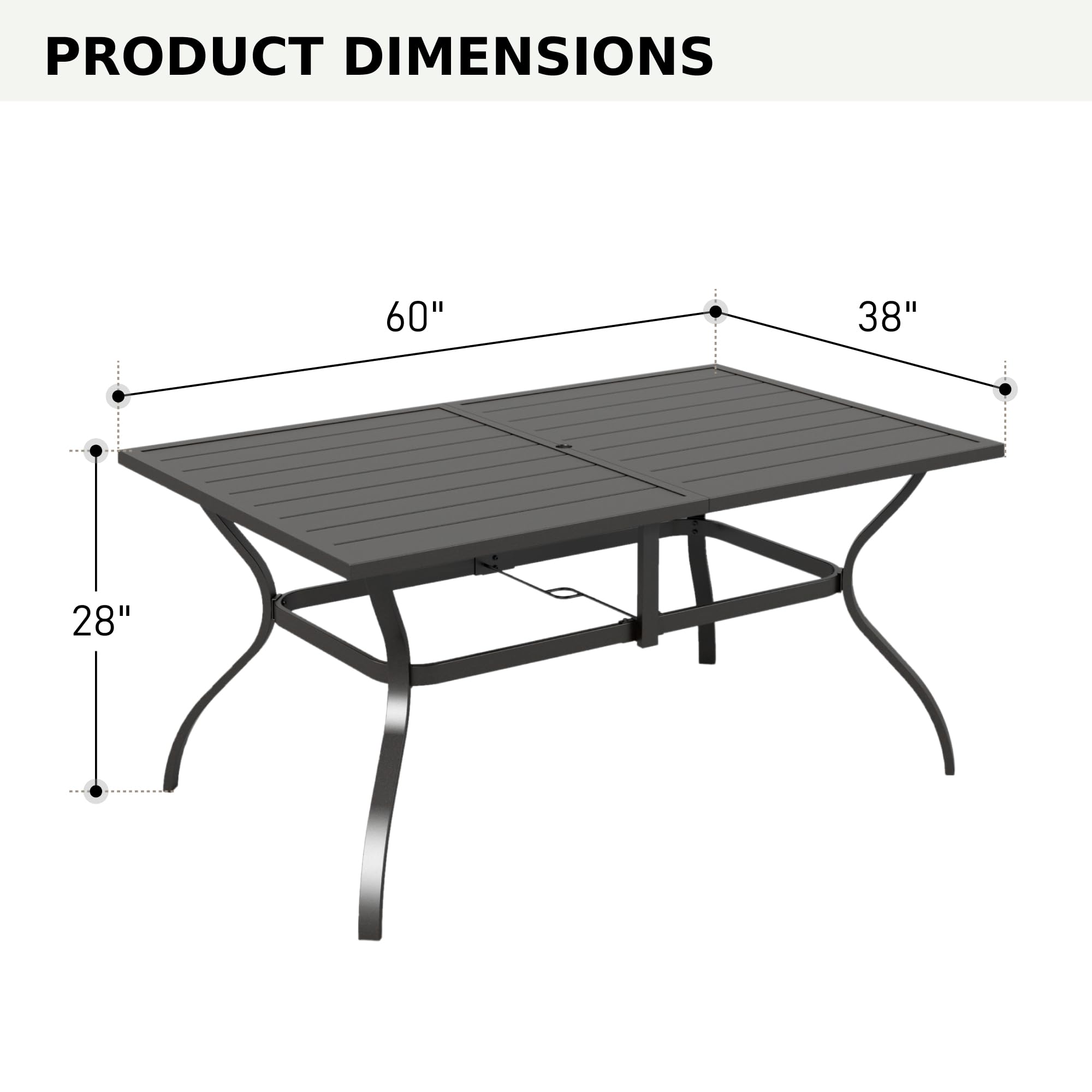 MFSTUDIO 6-Person Outdoor Patio Dining Table with Umbrella Hole - Durable Metal Garden Table for Deck, Backyard, Lawn - Weather-Resistant Black Patio Furniture (Perfect for BBQs, Poolside Dining & Outdoor Entertaining)