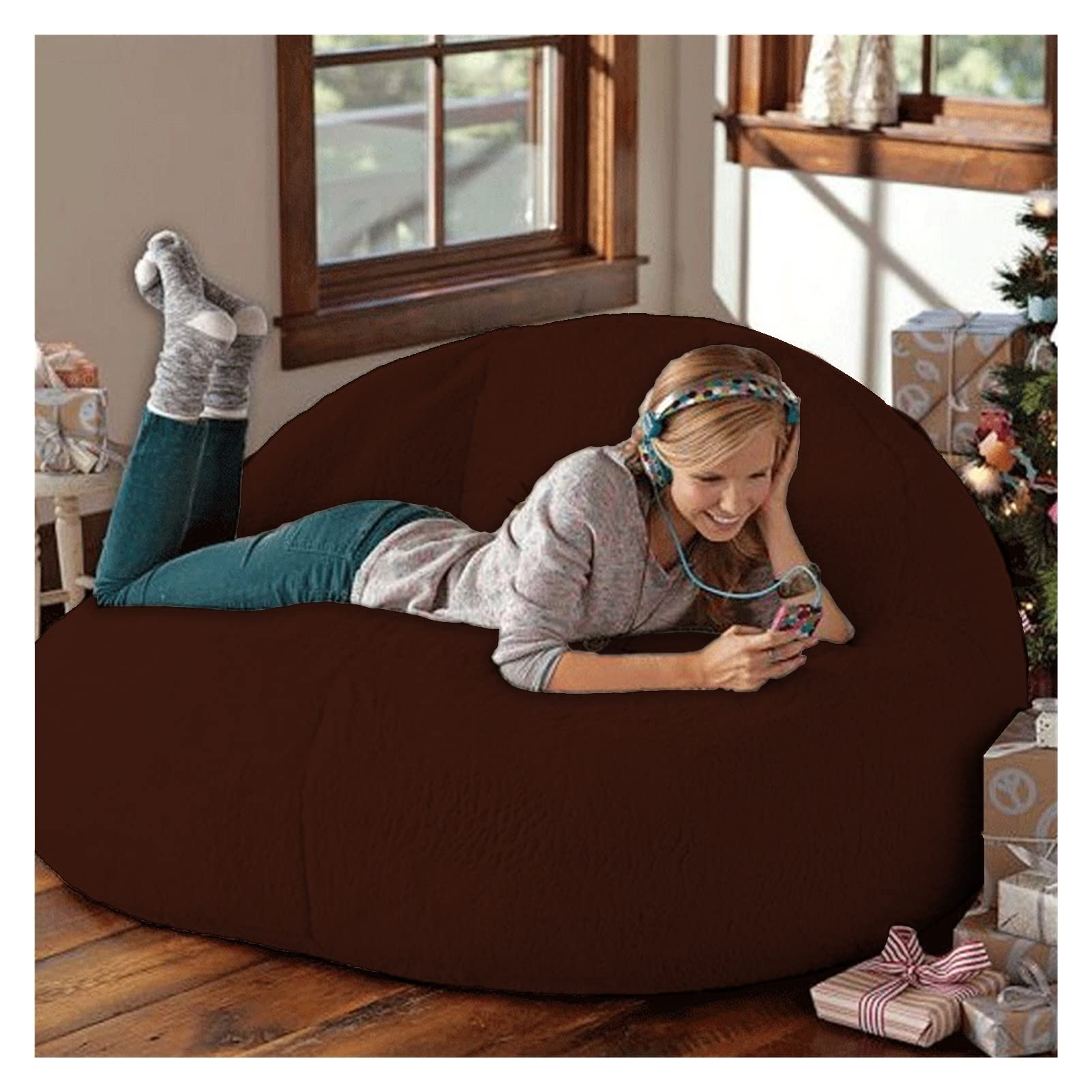 Soft Fluffy Faux Fur Bean Bag Chair Cover - Giant Round Living Room Furniture for Lazy Sofa Bed (No Filling Included) | Perfect for Cozy Lounging, Movie Nights & Dorm Room Decor