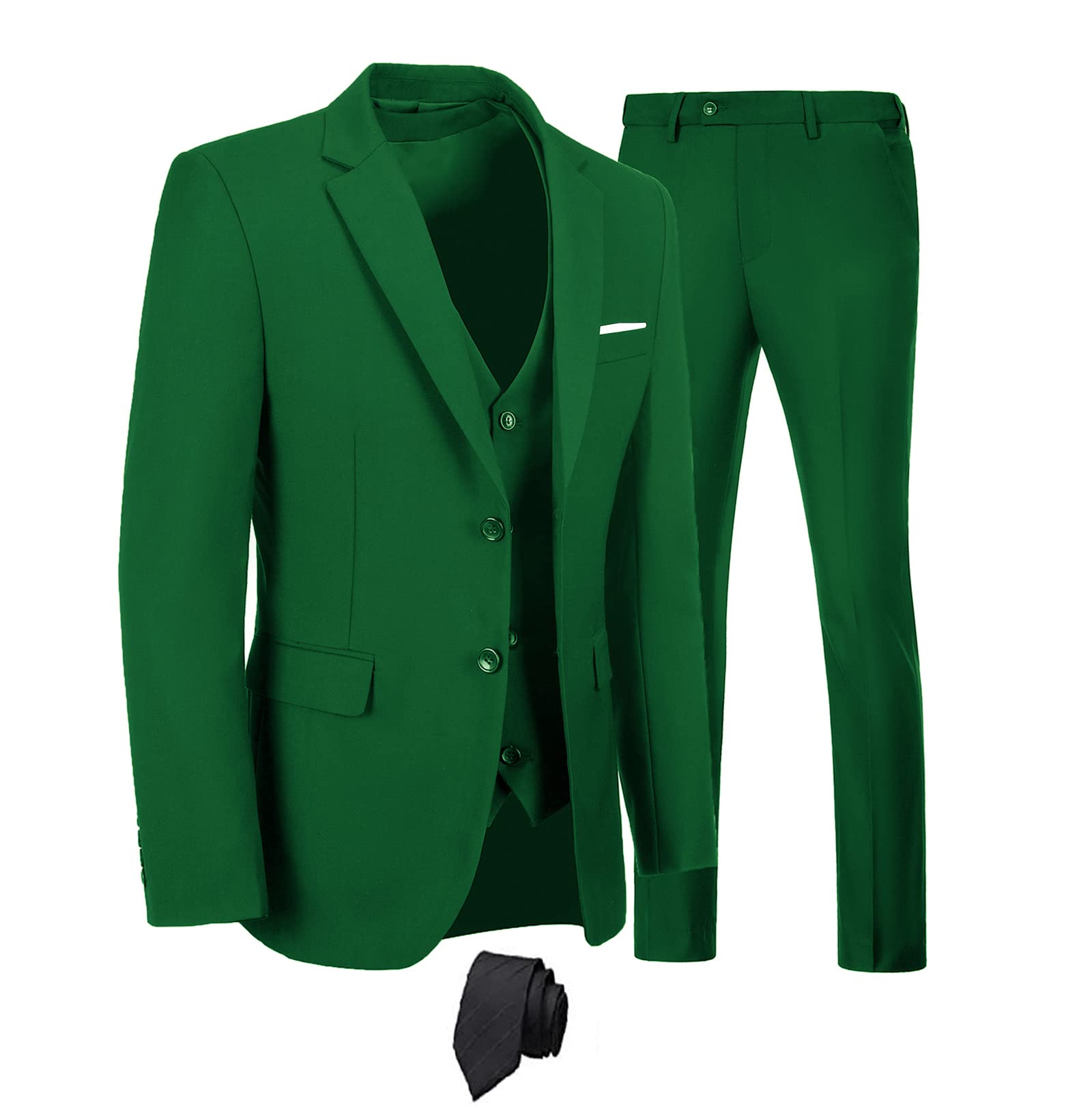 Furuyal Men's 3 Piece Slim Fit Suit Set - Two Button Business Tuxedo & Wedding Blazer with Vest, Pants & Tie | Formal Attire for Office, Prom & Special Occasions