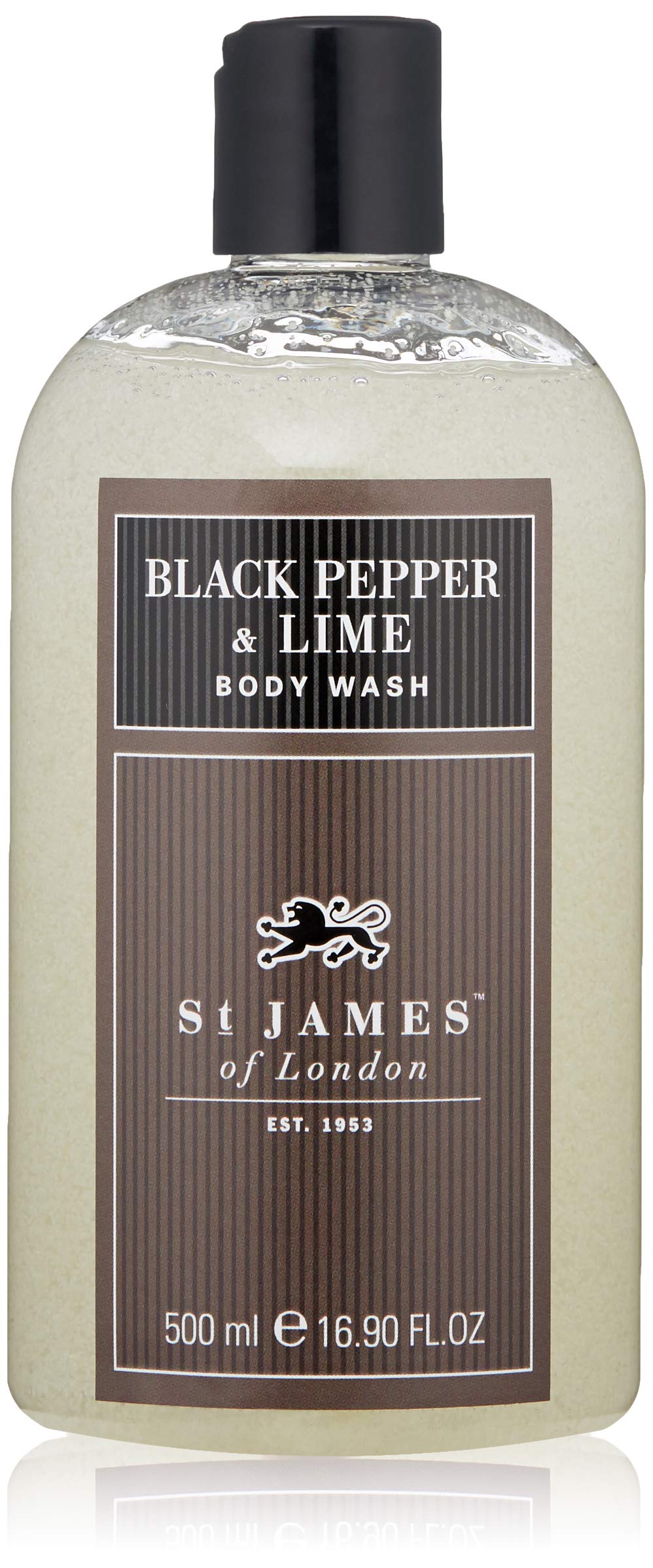 St James of London Black Pepper & Lime Body Wash for Men - 16.9 Fl Oz (500ml) - Invigorating Shower Gel with Natural Ingredients - Perfect for Daily Use, Gym & Travel