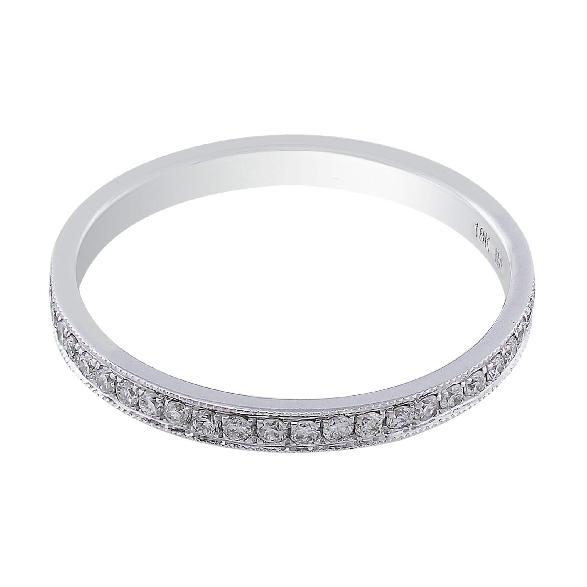 18K White Gold Single Row Diamond Wedding Band for Women - Elegant Bridal Ring for Engagement, Anniversary & Special Occasions
