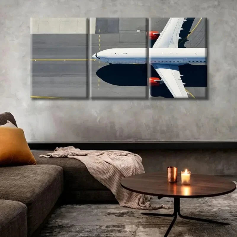 3-Piece Modern Airplane Runway Aviation Metal Wall Art - Ready to Hang - Perfect for Home, Office & Aviation Enthusiast Decor