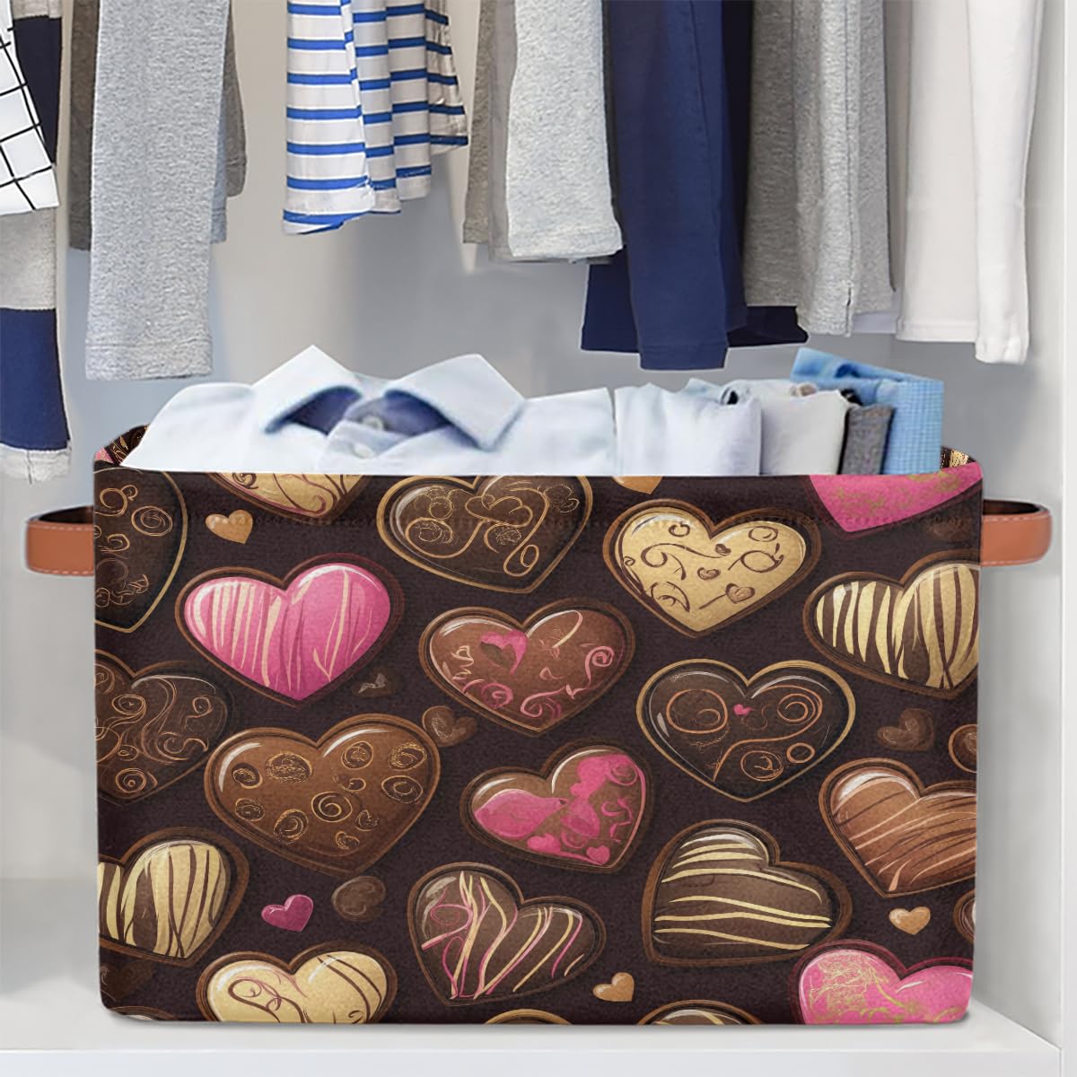 Heart-Shaped Fabric Storage Bins - Foldable Closet Organizer for Shelves, 2-Pack Colorful Valentine's Day Chocolate Cube Baskets | Perfect for Bedroom, Bathroom & Office Organization