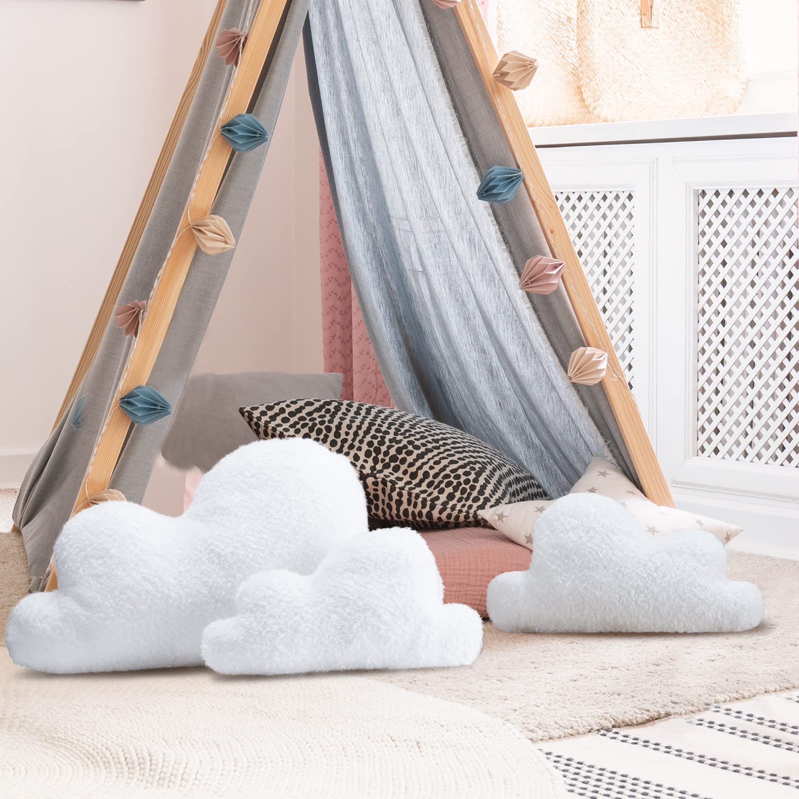 3 Pack Cloud Shaped Throw Pillows - Soft Decorative Cushions for Kids & Girls (23.6