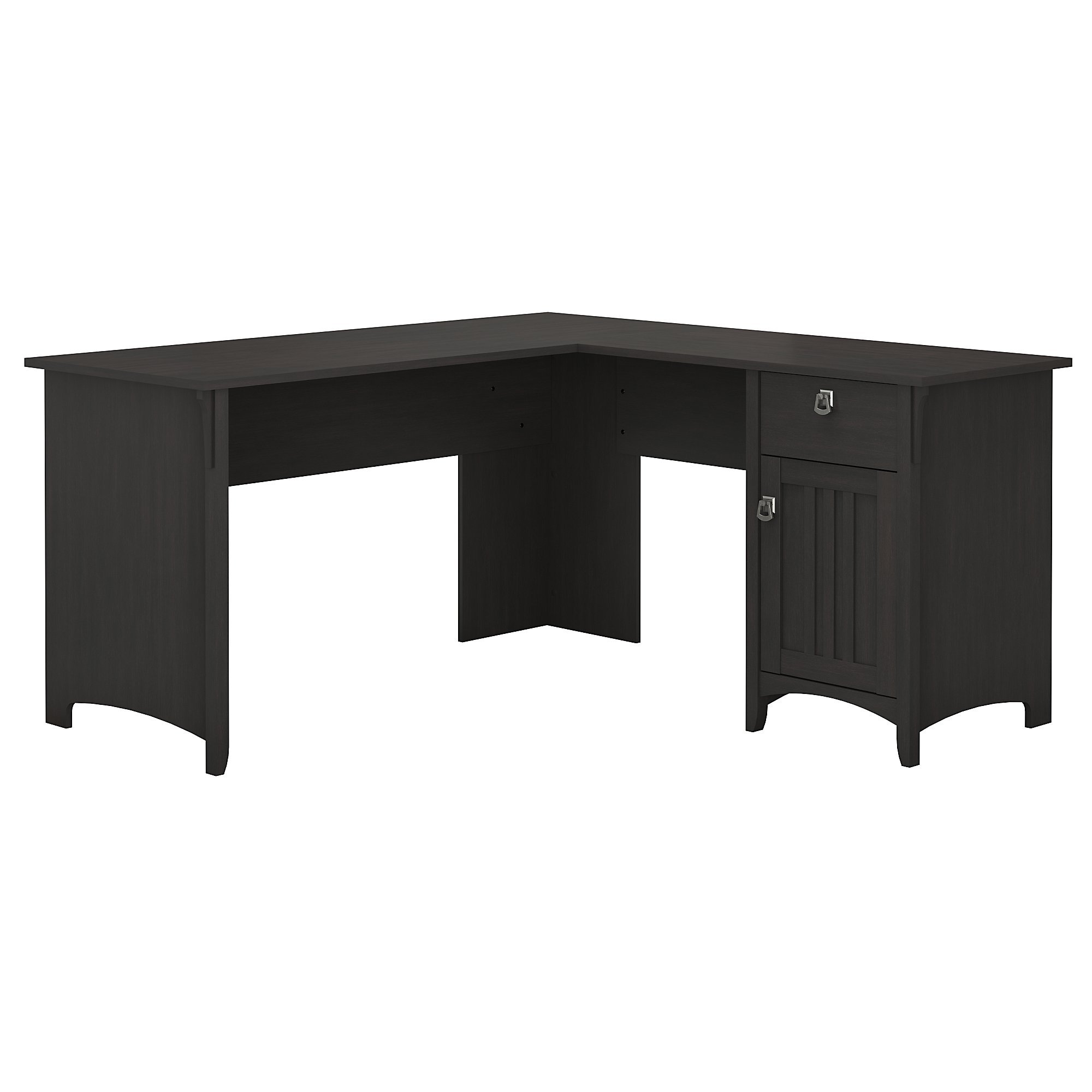 Bush Furniture Salinas L-Shaped Computer Desk with Storage Drawers & Shelves - Vintage Black Finish for Home Office & Gaming Setup