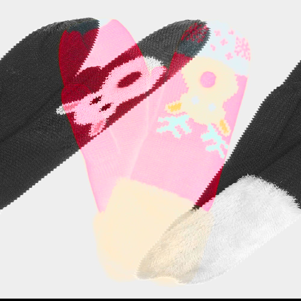 Red Snowman Printed Faux Fur Winter Gloves - Warm & Cozy Mittens for Women & Kids - Perfect for Snow Play, Christmas Gifts & Outdoor Activities