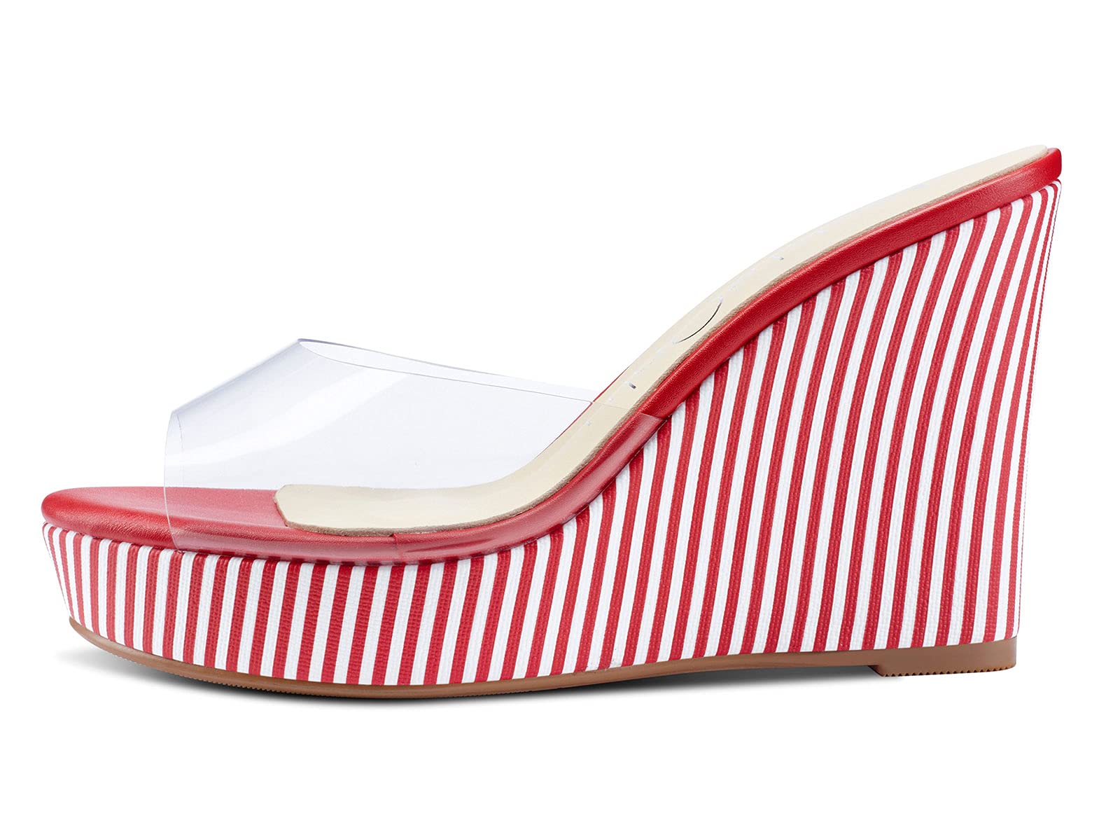 NobleOnly Women's Clear Transparent High Heel Platform Wedge Sandals - 10CM Comfortable Leather Lined Slip-On Office Shoes for Work, Party & Special Occasions