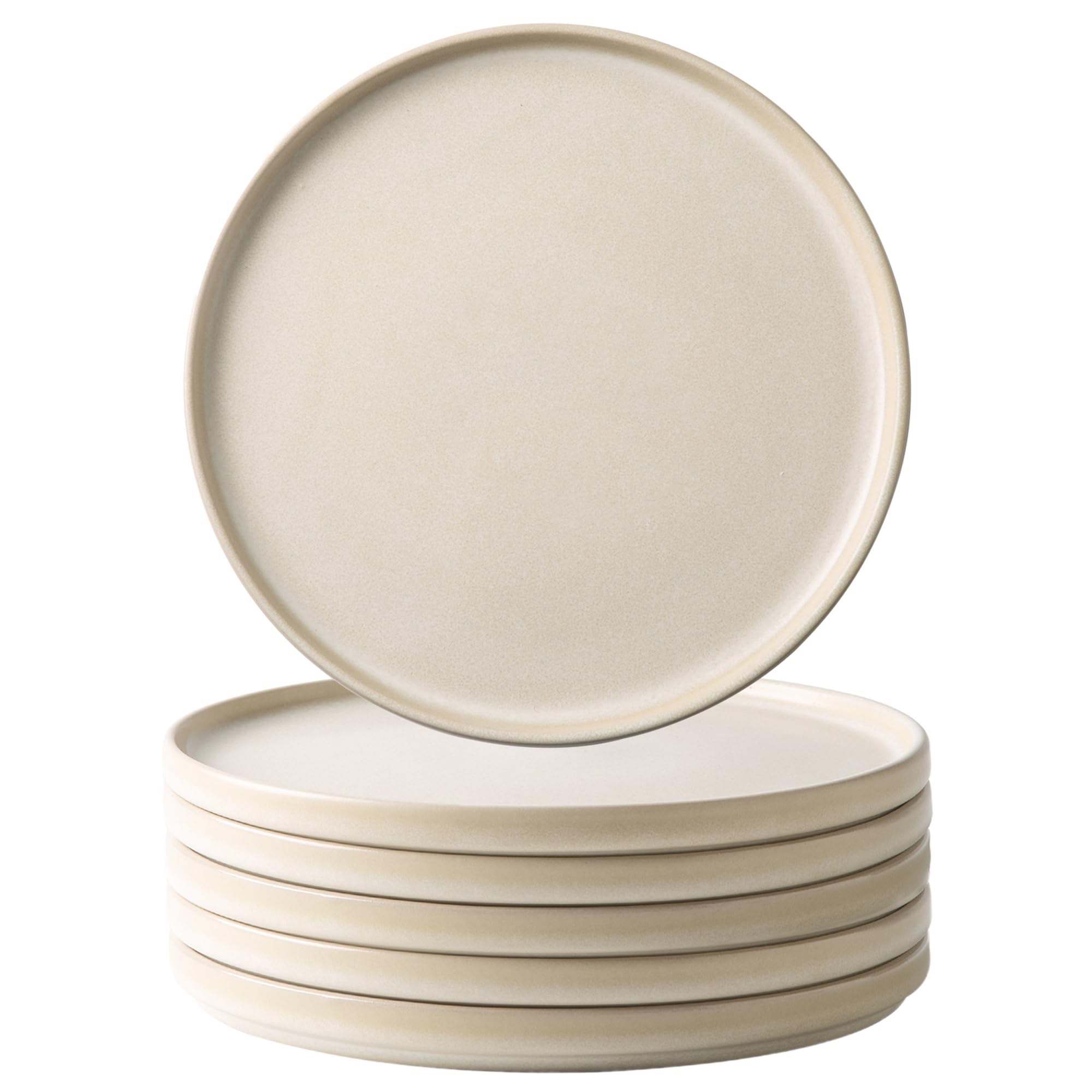 AmorArc 6-Piece 8-Inch Ceramic Dinner Plate Set - Matte Glaze Salad, Dessert, Appetizer Plates - Microwave & Dishwasher Safe Scratch-Resistant Ivory Dishes - Perfect for Family Dinners, Parties & Restaurant Use