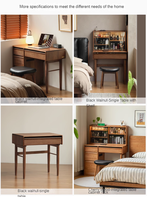 Luxury Black Walnut Solid Wood Vanity Dressing Table with Mirror - Perfect for Bedroom, Makeup & Beauty Organization