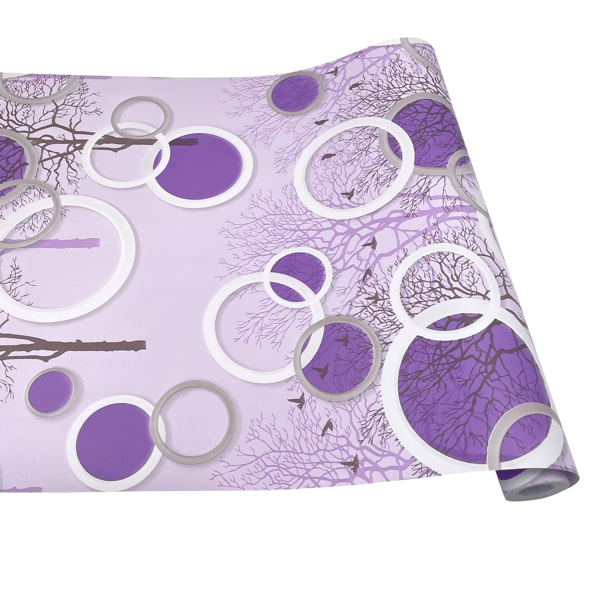2 Pack Purple Tree Rings Self-Adhesive Shelf Liners - 17.7 Inch Wide Non-Slip Drawer & Cabinet Liner for Kitchen, Bathroom, Bookshelves and Bed Headboard Protection