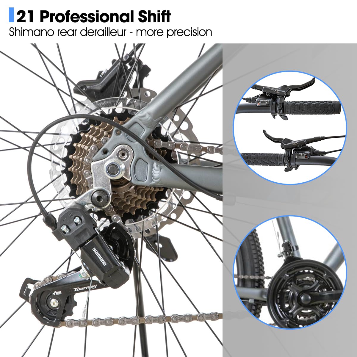 Hiland 27.5 Inch Mountain Bike for Adults - 21 Speed Gears, Aluminum Frame, Hydraulic Disc Brakes & Lock-Out Suspension Fork - Perfect for Men & Women - Ideal for Trail Riding, Commuting & Outdoor Adventures
