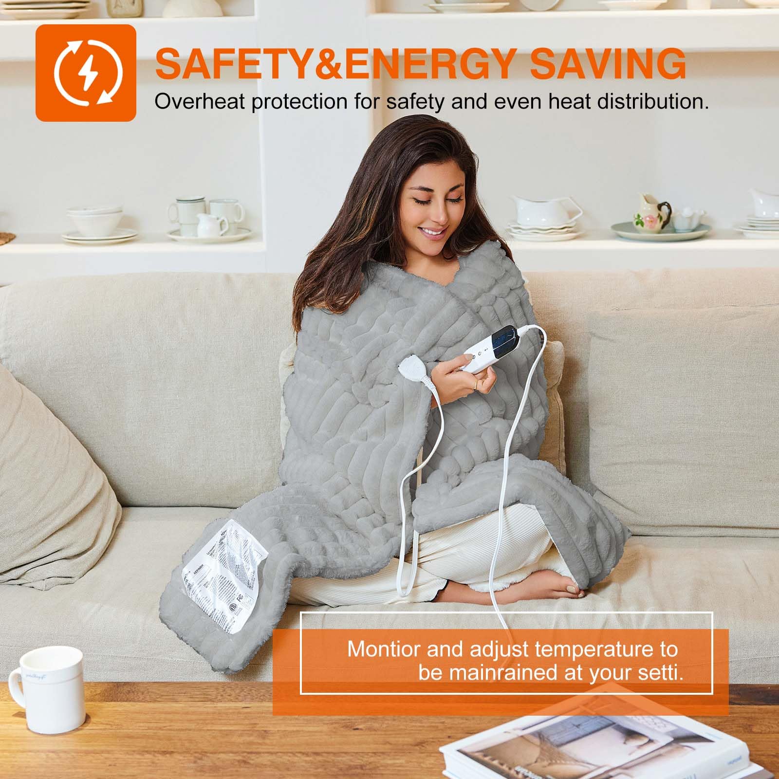 Electric Heated Blanket with Dual Controller - 6 Adjustable Heat Levels & 10-Hour Auto Shutoff - Fast Warming ETL Certified Fleece Blanket (84x90 Inches, Light Gray) for Winter Nights, Bedroom Comfort & Cozy Home Relaxation