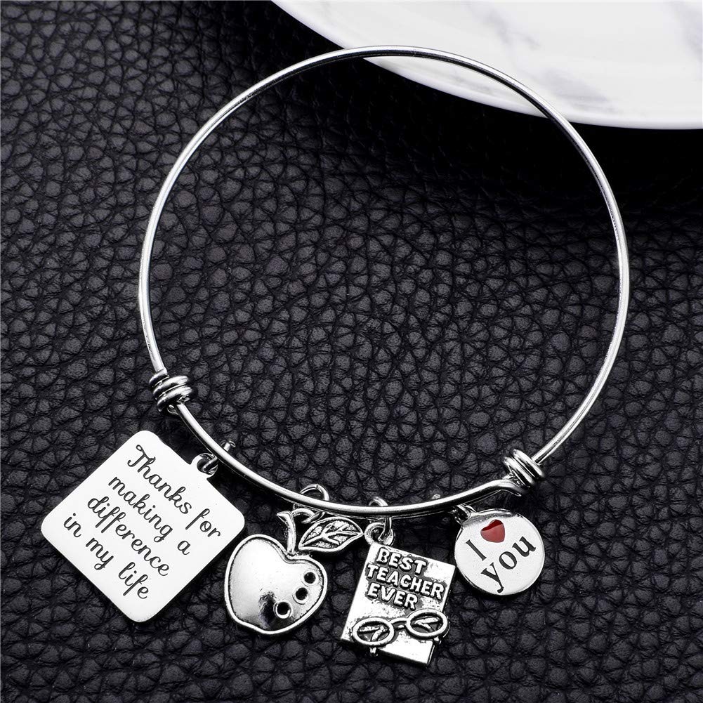 **Teacher Appreciation Gifts Bracelets - Adjustable Graduation Bangle with Apple Charm, Inspirational Jewelry for Educators | Perfect for Thank You Gifts, End of Year Celebrations & Classroom Rewards**