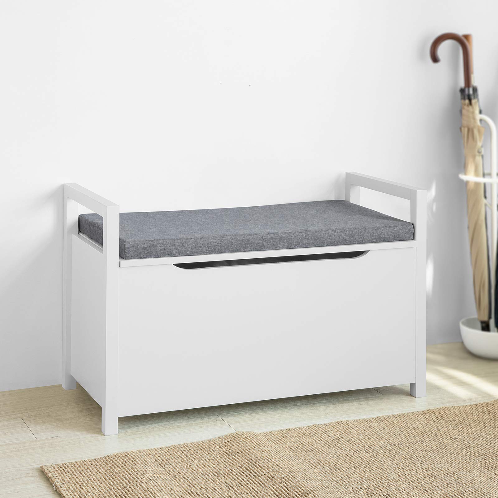 Haotian FSR76-W Shoe Storage Bench with Lift-Up Lid, Padded Seat Cushion & Storage Chest - Multifunctional Entryway Organizer for Shoes, Toys & Home Decor - Perfect for Hallway, Bedroom & Living Room