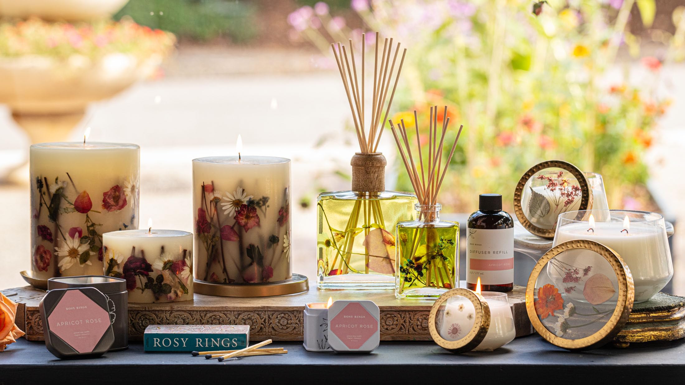 Rosy Rings Apricot Rose Round Botanical Candle - Natural Aromatherapy Scented Candle, Long-Lasting Soy Wax, Home Decor Gift for Women, Relaxation & Romantic Ambiance (Medium Size)