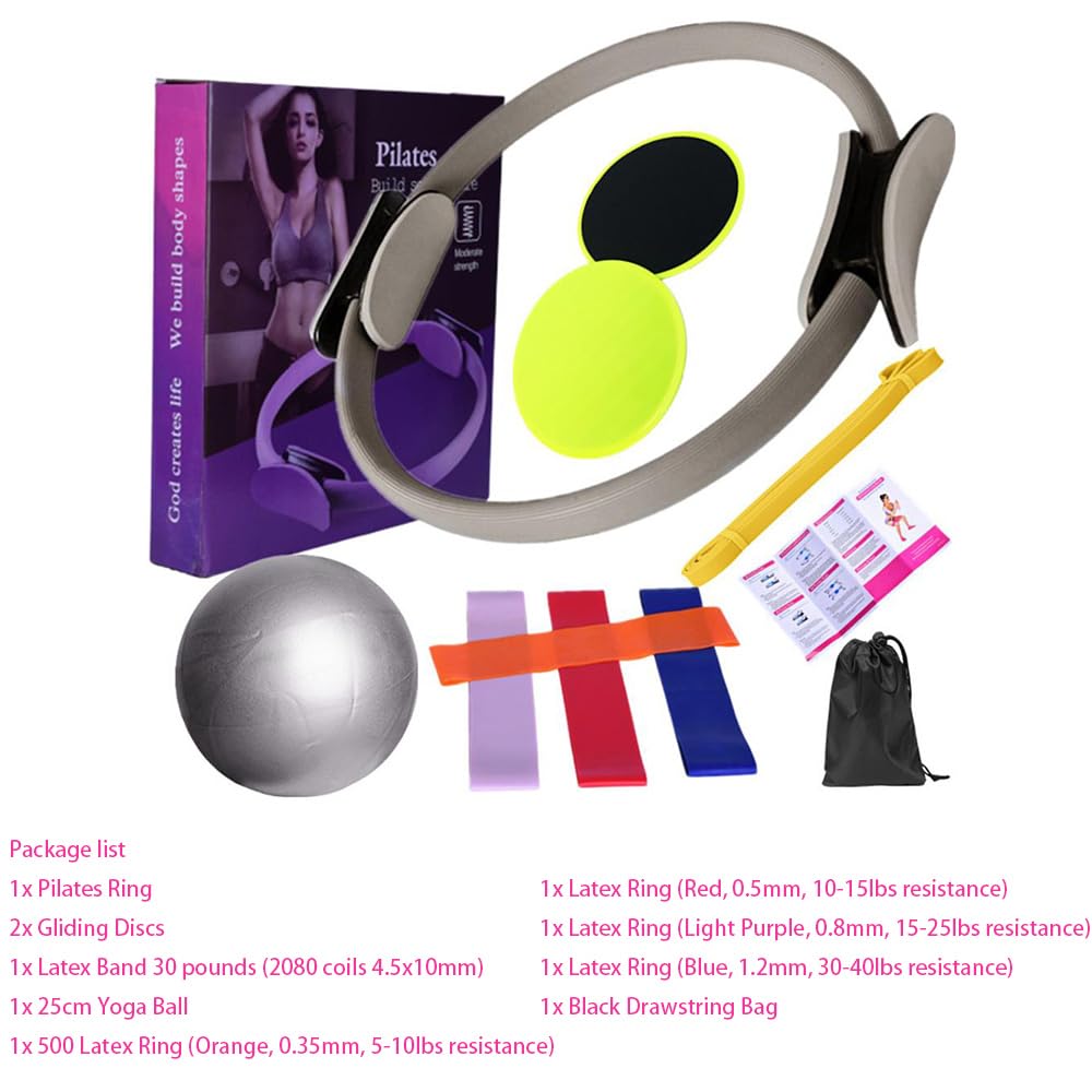 Premium Pilates Equipment Set for Home Workouts - Pilates Ring, Exercise Ball & Resistance Bands Kit - Perfect for Core Strength Training, Yoga & Fitness - Ideal for Home Gym, Studio & Rehabilitation Exercises