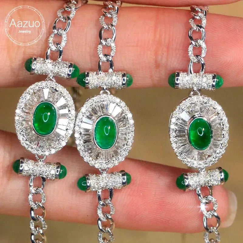 18K Gold Real Diamond & Natural Emerald Luxury Bracelet for Women - Elegant Gift for Banquet, Party & Special Occasions | High-Quality Au750 Jewelry