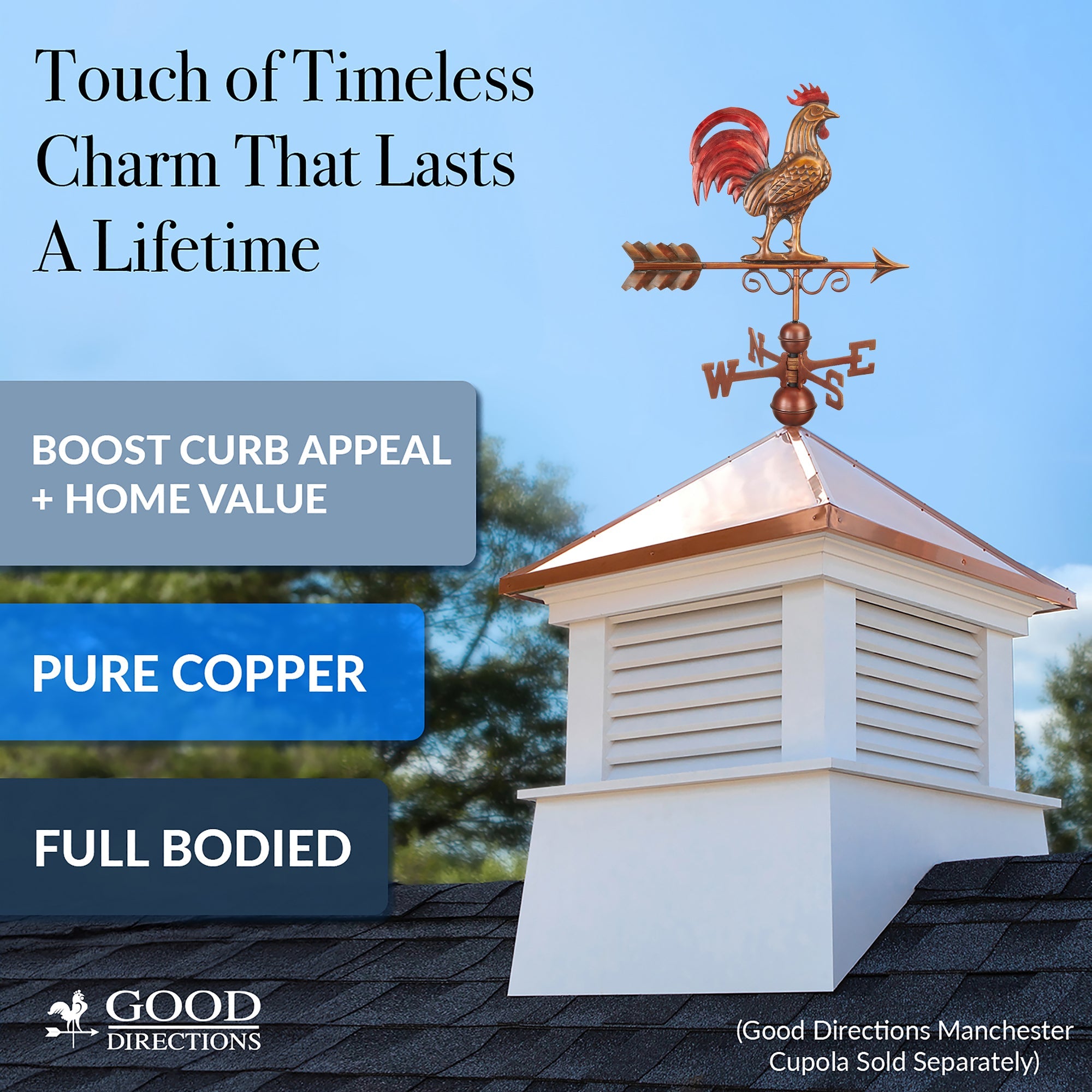 Bantam Red Rooster Weathervane - Handcrafted Copper Garden Decor for Outdoor & Farmhouse Style - Perfect for Barns, Gardens, and Rural Home Decoration