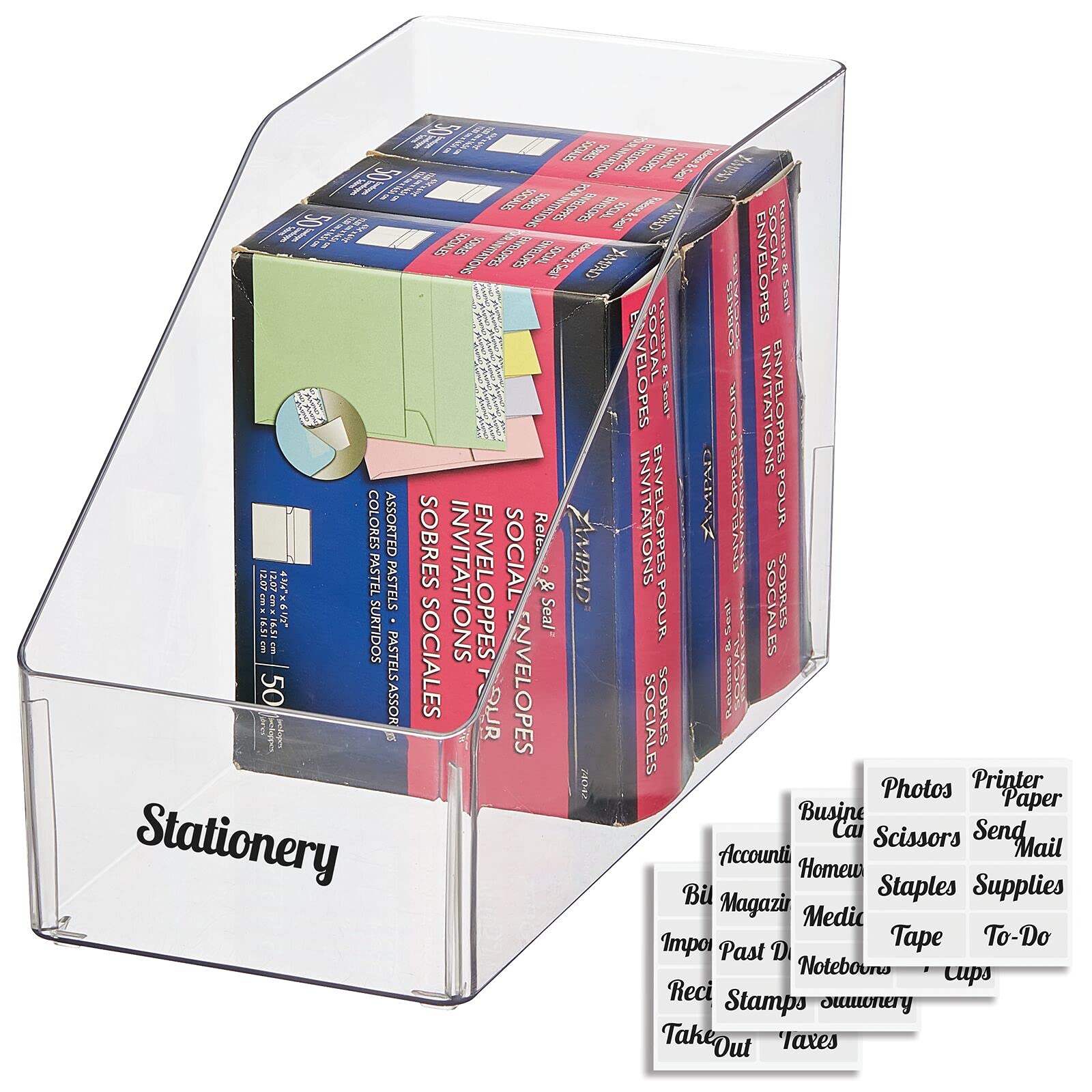 mDesign Plastic Slanted Open Front Home Office Storage Bin Container - Desk Organizer for Pens, Pencils, Markers, Highlighters, Erasers & Tape - 6