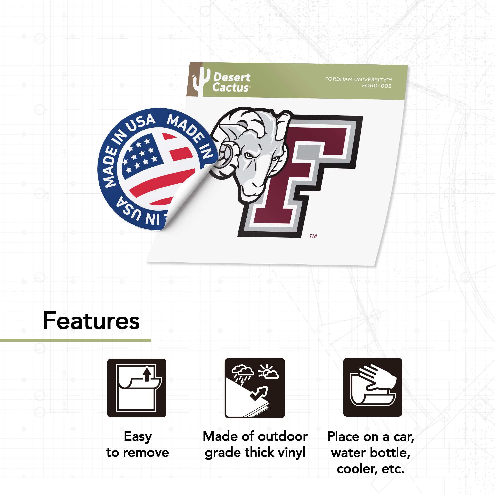 Fordham University FU Rams Vinyl Decal Sticker - Desert Cactus Design for Laptop, Water Bottle, Car & Scrapbook - Perfect for School Spirit, College Gifts & Fan Accessories (IND 005)