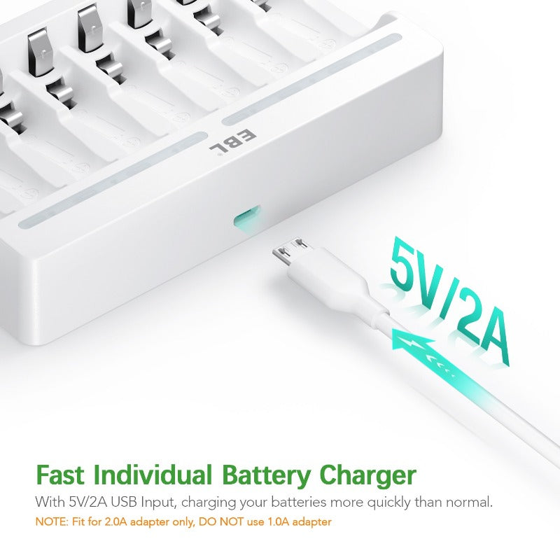 EBL AA AAA Rechargeable Batteries with 8 Bay Fast Charger - High Capacity NiMH Battery Pack for Digital Cameras, Game Controllers & Wireless Devices