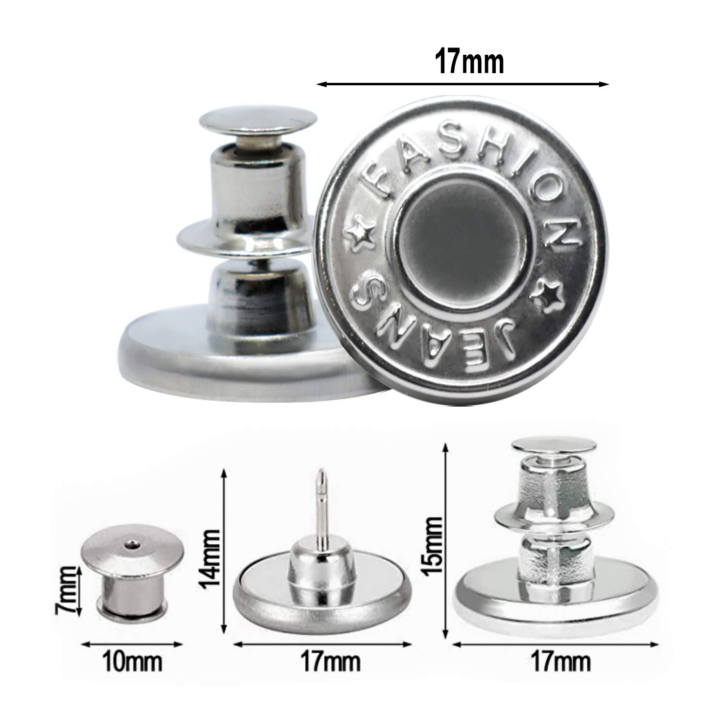 10 Pcs 17mm No Sew Jeans Buttons - Adjustable Metal Replacement Pants Buttons for DIY Crafts & Clothing Repair | Fashionable Button Pins for Jeans, Jackets, Denim & DIY Projects