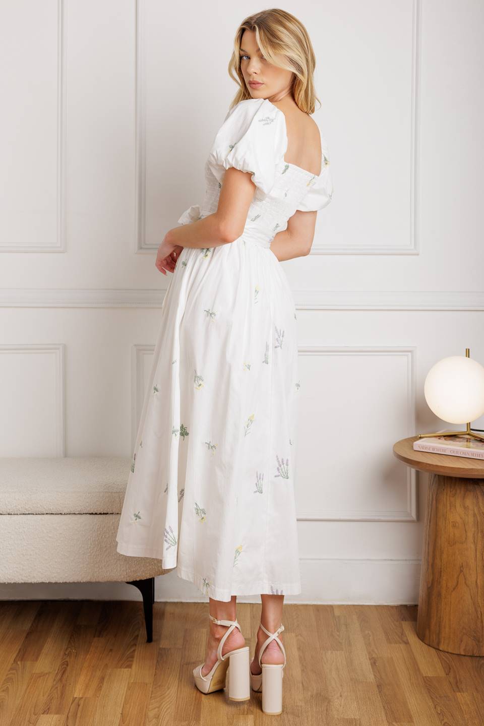 Elegant Petite Flowers Embroidered Midi Dress for Women | Floral Summer Dress for Casual Wear & Special Occasions
