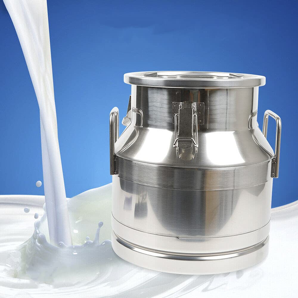 Premium Stainless Steel Milk Can & Wine Pail - Heavy Duty 5.3/8/10.6/13.3/16 Gallon Capacity - Food Grade Liquid Storage Container for Dairy, Beverage & Home Brewing - Ideal for Farm, Restaurant & Commercial Use