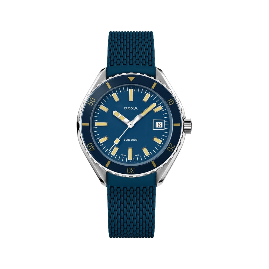 SUB 200 Caribbean Sapphire Inlay Bezel 42mm Blue Diver Watch with Rubber Strap - Perfect for Scuba Diving, Snorkeling & Water Sports