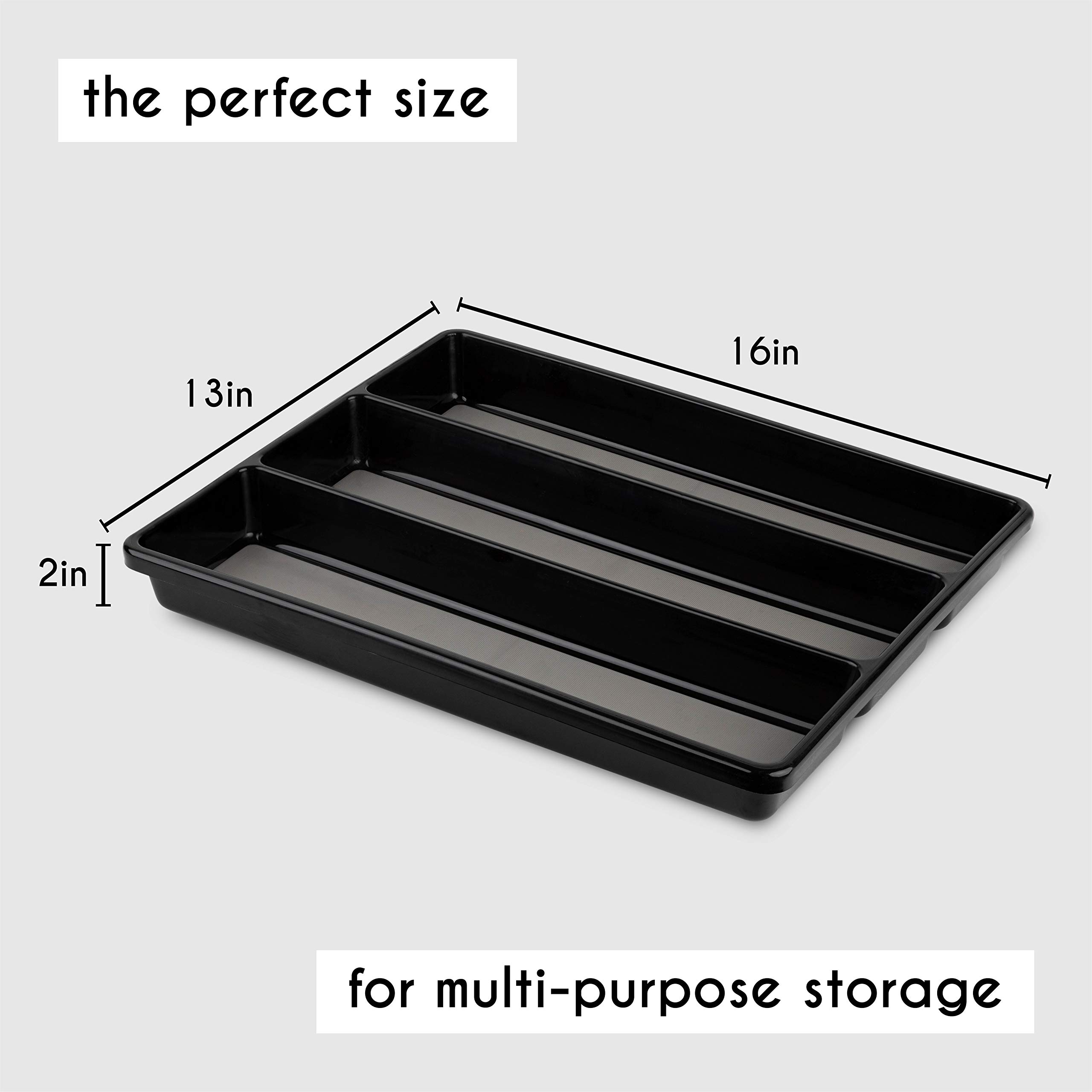 Non-Slip 3 Compartment Kitchen Utensil Organizer - Large Cutlery Drawer Tray Holder for Spoons, Forks & Knives - Multi-Purpose Home Organization Tool (Black) | Perfect for Kitchen Drawers, Pantry Shelves & Countertop Storage