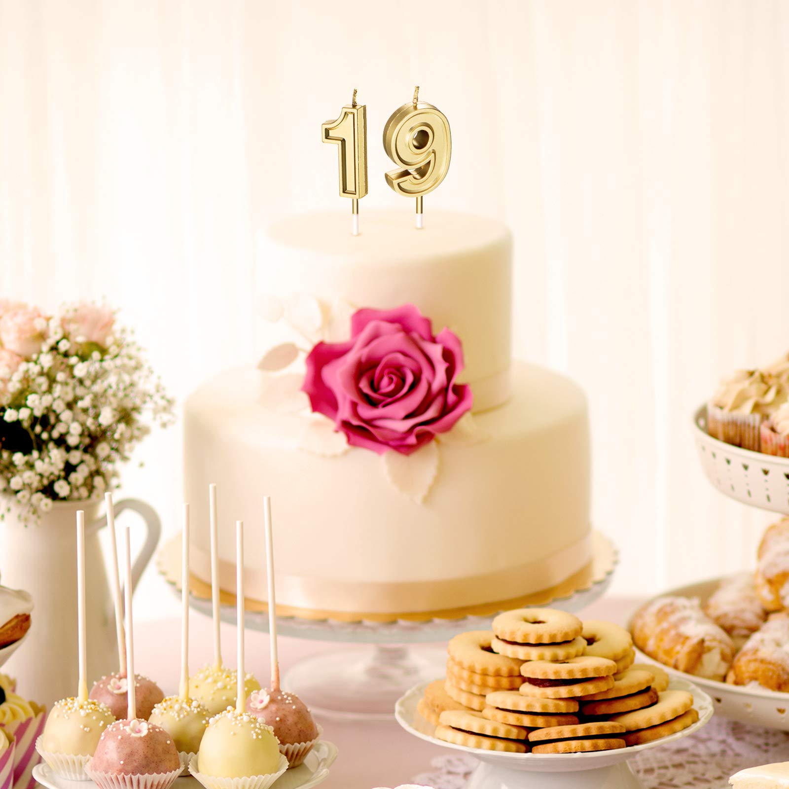 19th Birthday Cake Candles - Gold Number Candles for Birthday, Wedding & Anniversary Celebrations - Perfect for Cakes, Cupcakes & Party Decorations