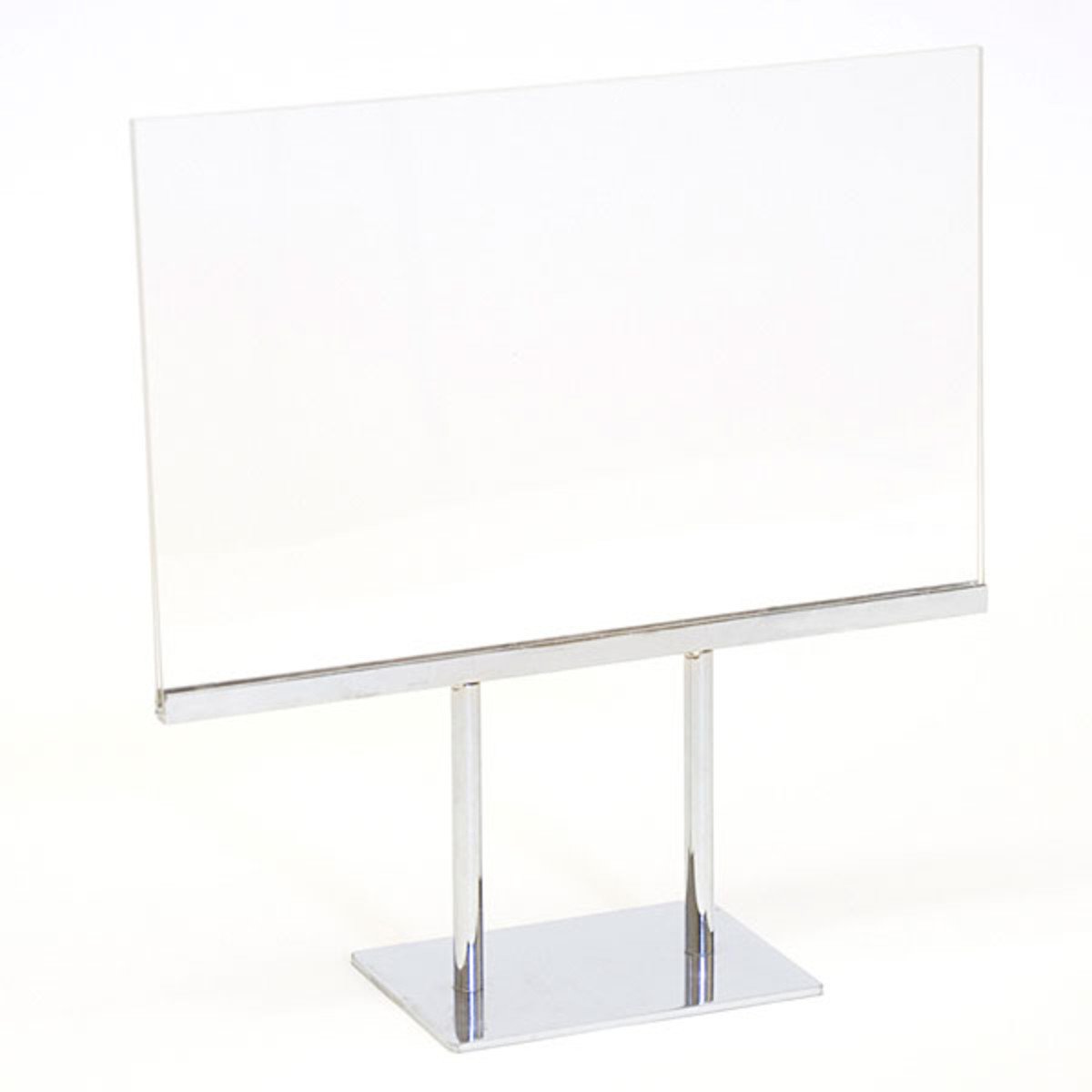 Twin Stem Acrylic Countertop Sign Holder - 11 x 7 Inches Horizontal Display Frame for Restaurants, Retail Stores & Events