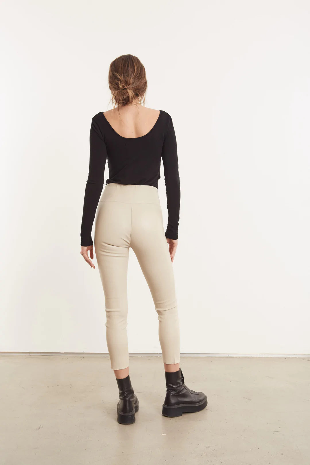 Capri Leather Leggings for Women - Off White | High Waist Faux Leather Pants | Perfect for Work, Night Out & Casual Wear
