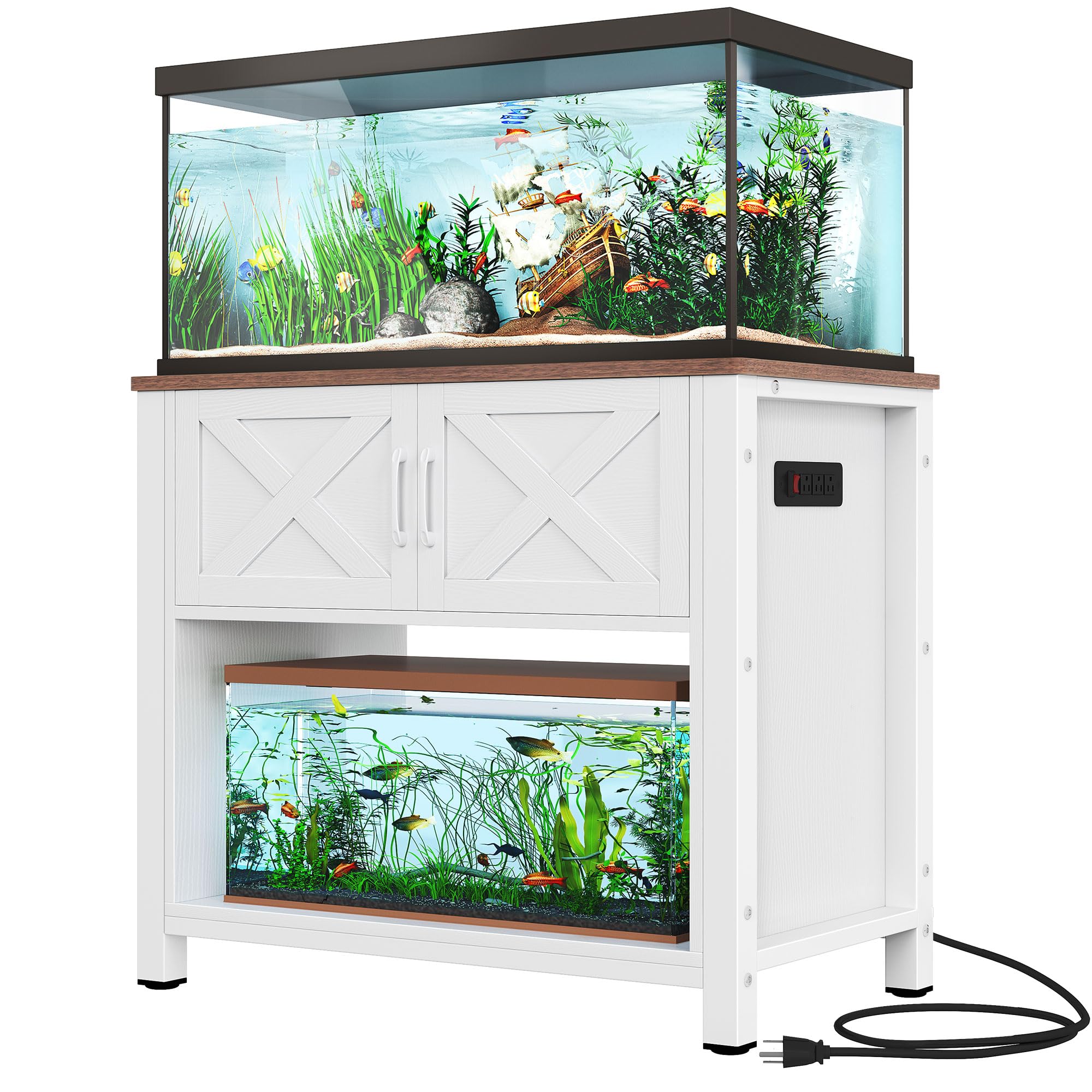 DWVO 40-50 Gallon Aquarium Stand with Power Outlets | Heavy Duty Metal Fish Tank Cabinet for Storage | 660LBS Capacity White Stand for Turtle Tank & Reptile Terrarium | Perfect for Home, Office, or Pet Store Display