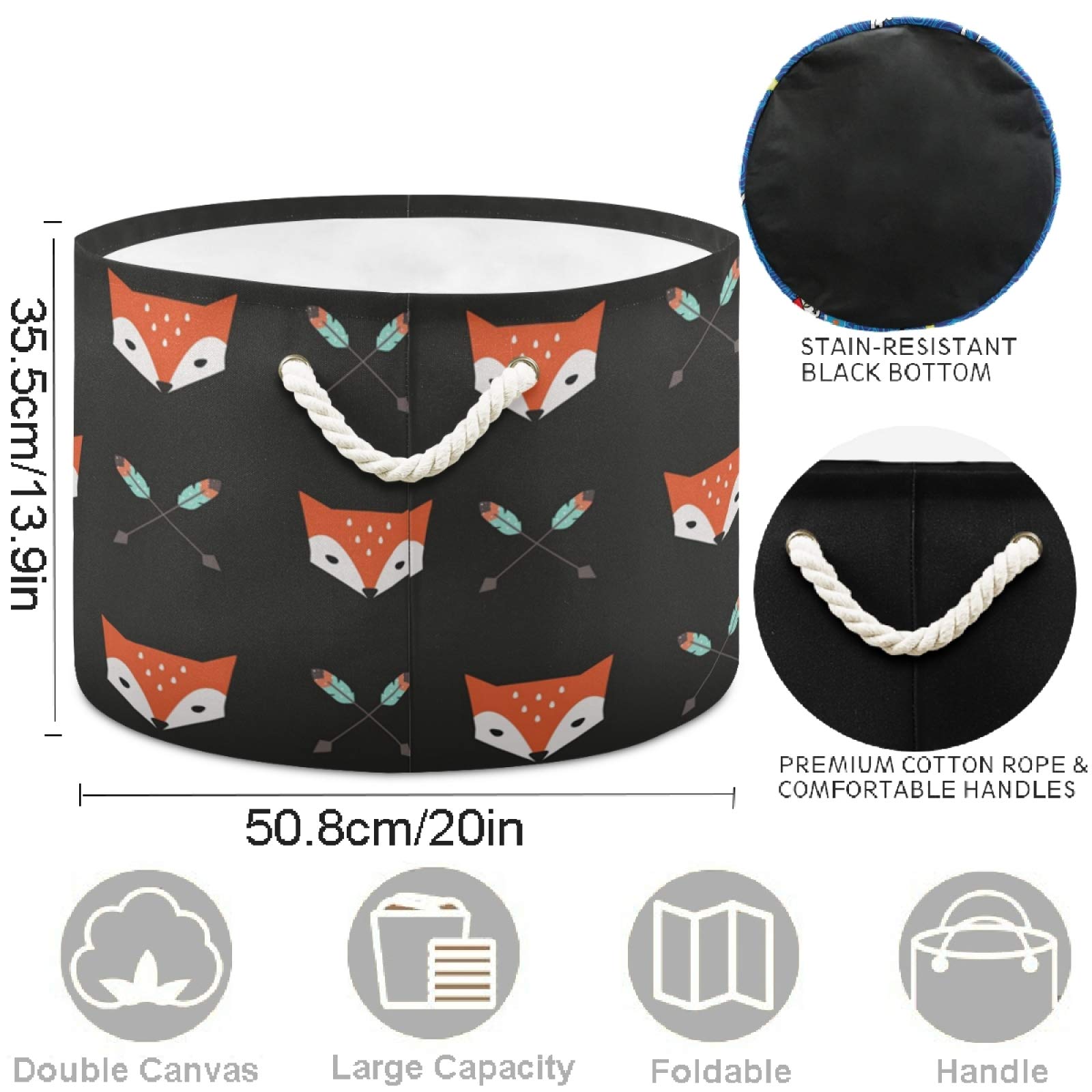 Visesunny Fox & Arrow Animal Nursery Storage Basket - Canvas Fabric Toy Organizer Bin, Laundry Hamper for Kids Room, Playroom, Shelves | Perfect for Toy Storage, Clothes Organization & Nursery Decor