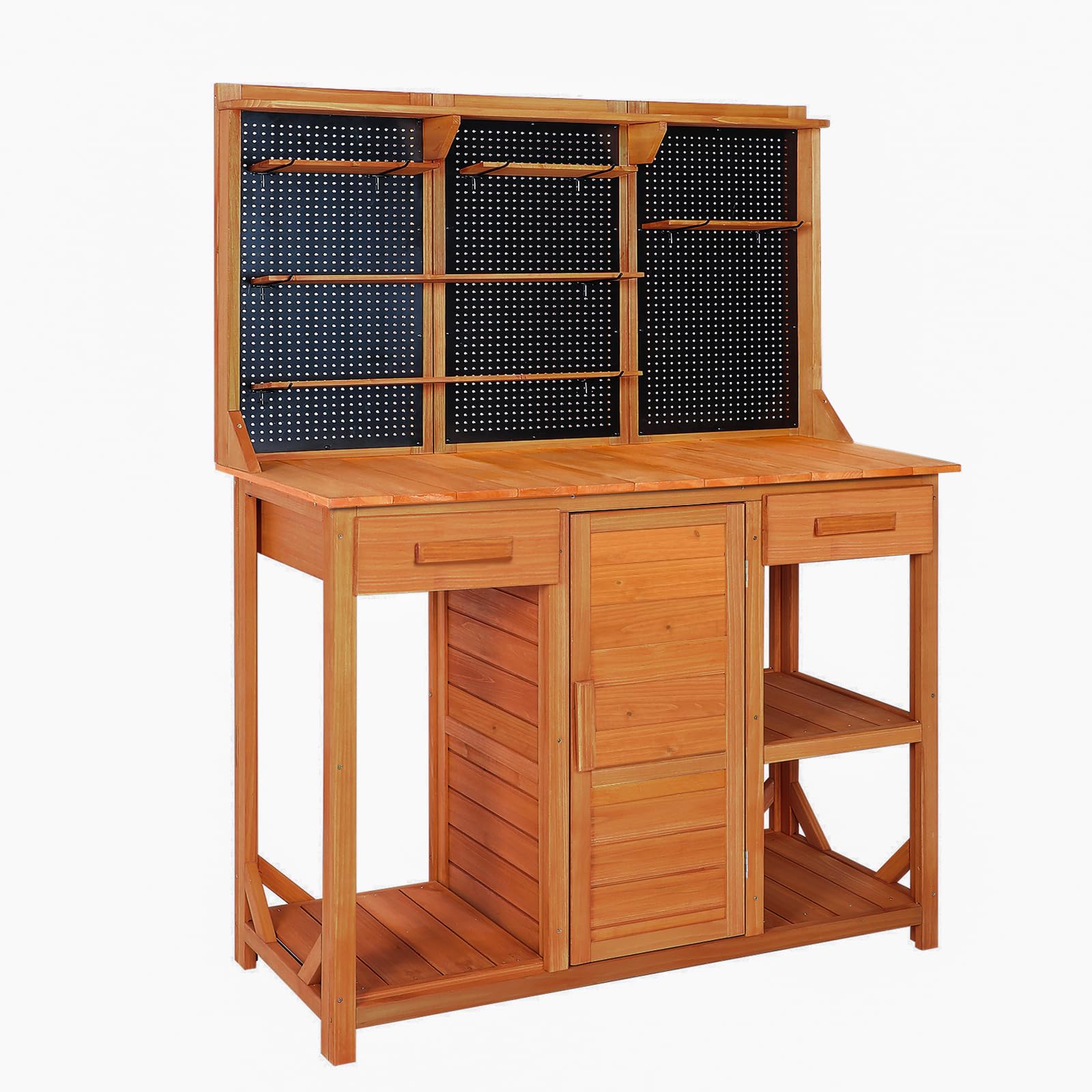 **Outdoor Potting Bench with Storage - 45x49x14 Inch Wooden Garden Work Table with Adjustable Shelf, Drawer & Hooks - Perfect for Backyard, Patio & Gardening Projects**    *Optimized for Google SEO with clear product features, dimensions, and usage scenarios.*