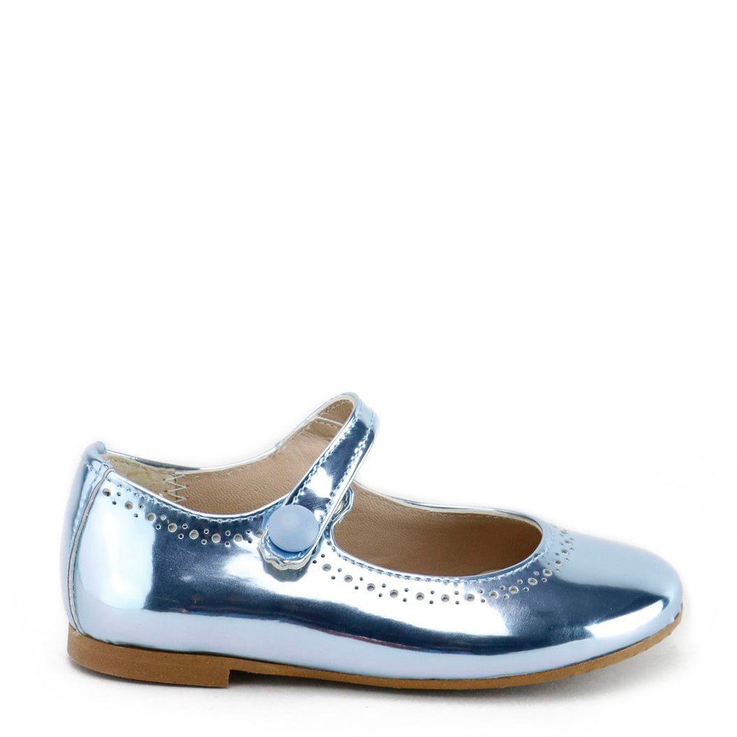 Stylish Blue Metal Perforated Mary Jane Shoes for Women - Comfortable & Fashionable Flats for Casual Wear, Office & Date Night