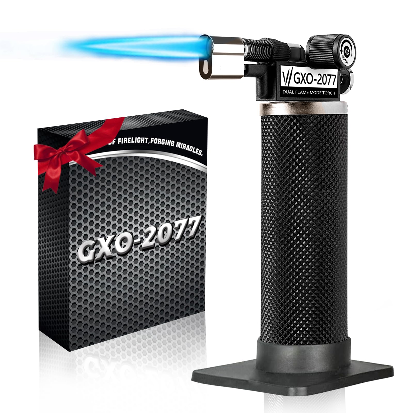 Refillable Butane Torch Lighter with Dual Flame & Adjustable Flame - Perfect for Cigar Smoking, Cooking, Soldering & DIY Projects