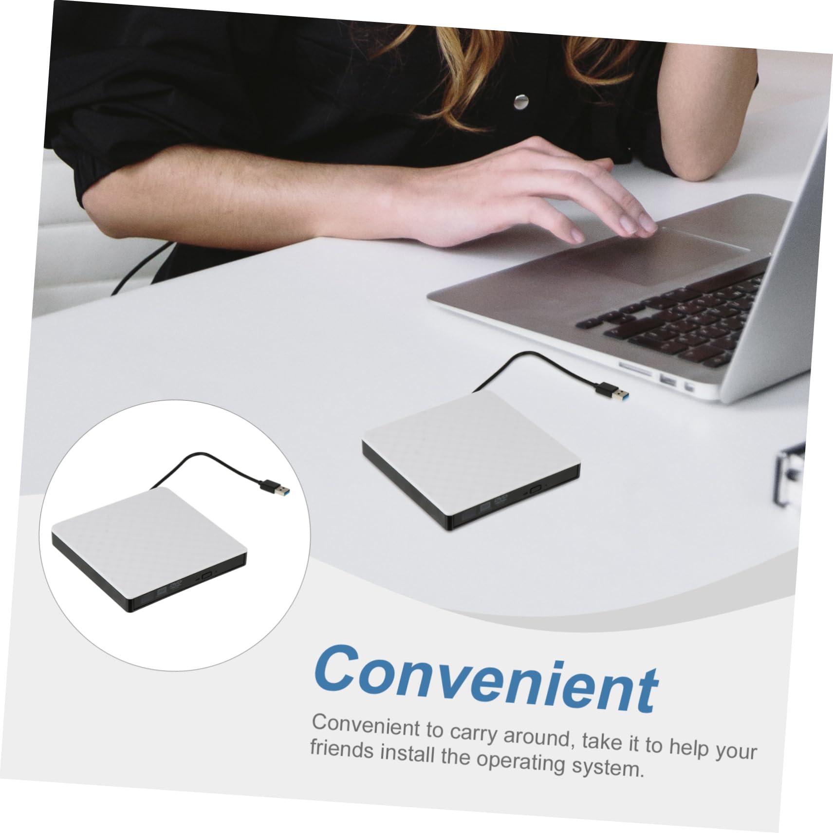 Gadpiparty 3-Pack Portable External DVD Burner Writer - Slim USB CD/DVD ROM Drive for Laptop, Notebook, Ultra Thin SSD Computers - White ABS Player for Movies, Music & Data Backup